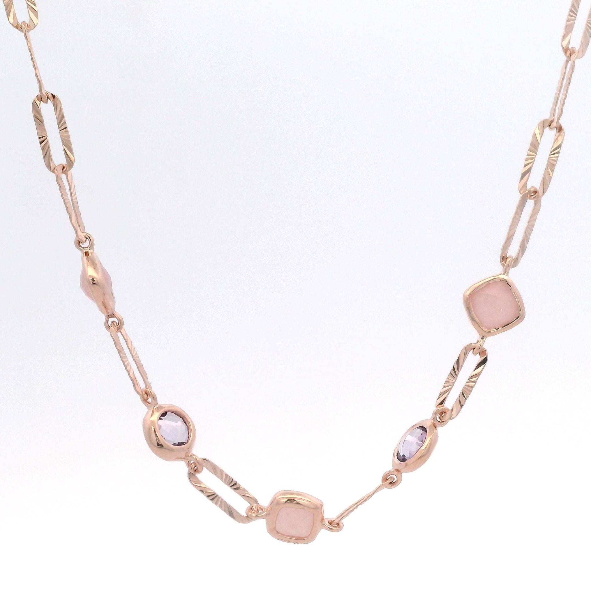 925RG STATION BEZEL PINK QUARTZ AMETHYST NECKLACE - C'SANTOS