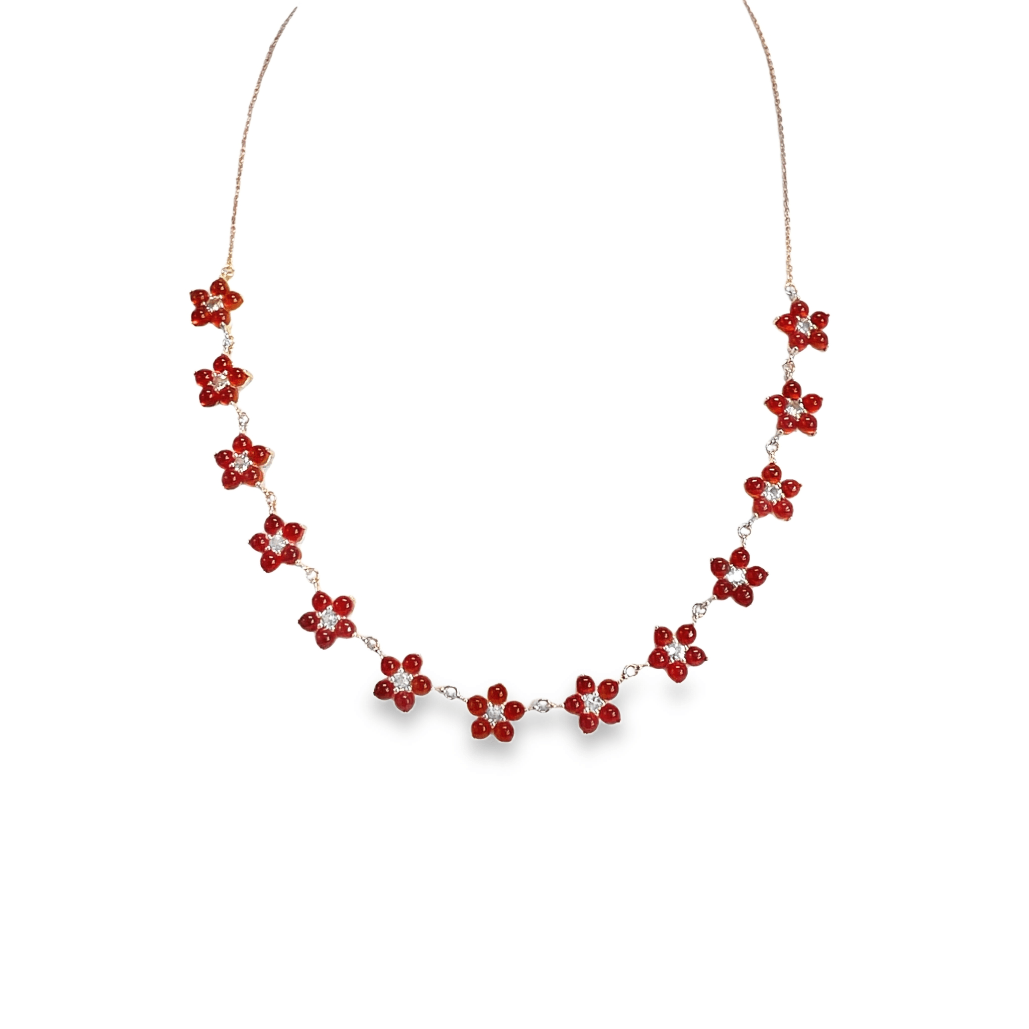 925RG STATION FLOWER 10MM ONYX RED CENTER TOPAZ WHITE NECKLACE - C'SANTOS
