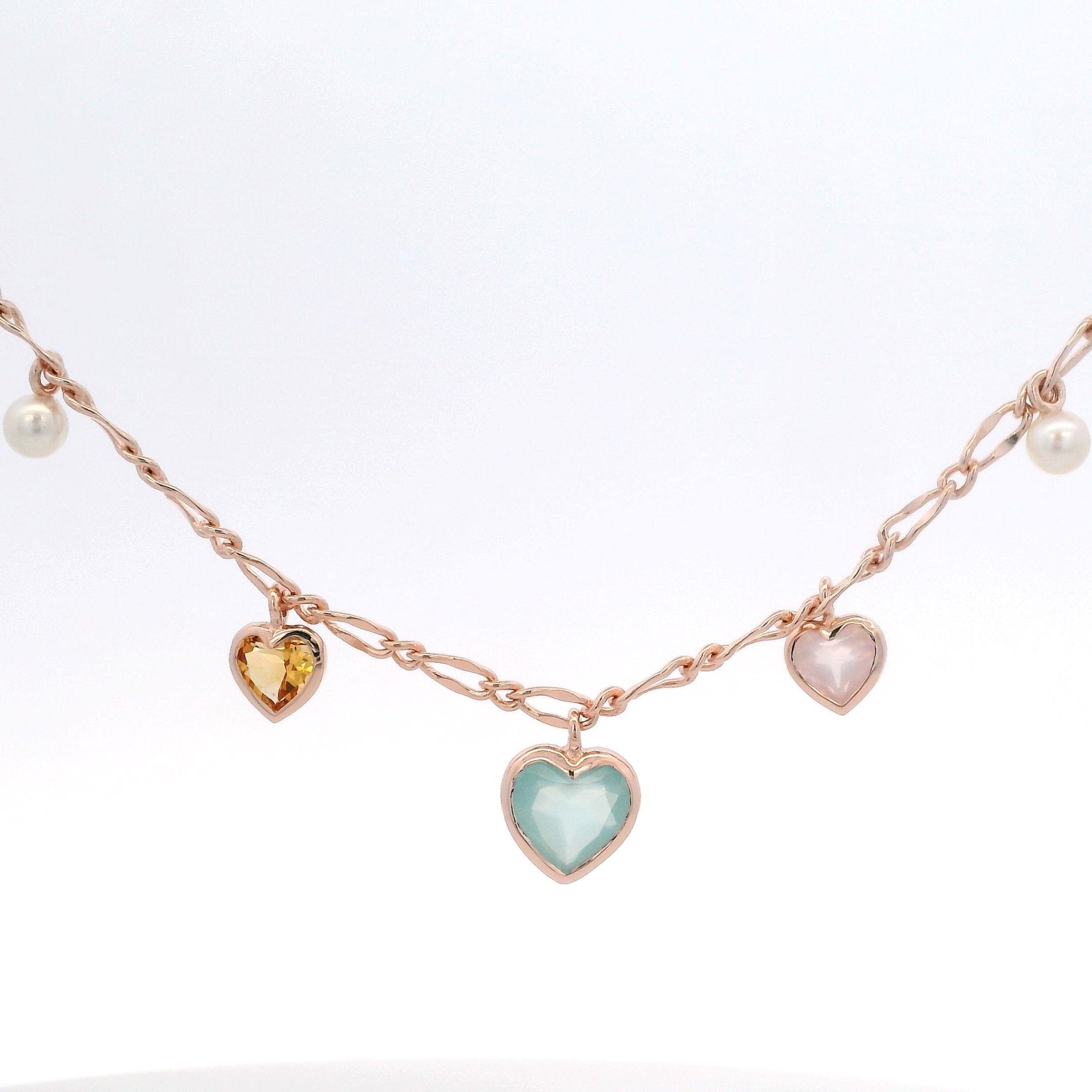925RG STATION HEART BEZEL CENTER CHALECEDONY NECKLACE - C'SANTOS