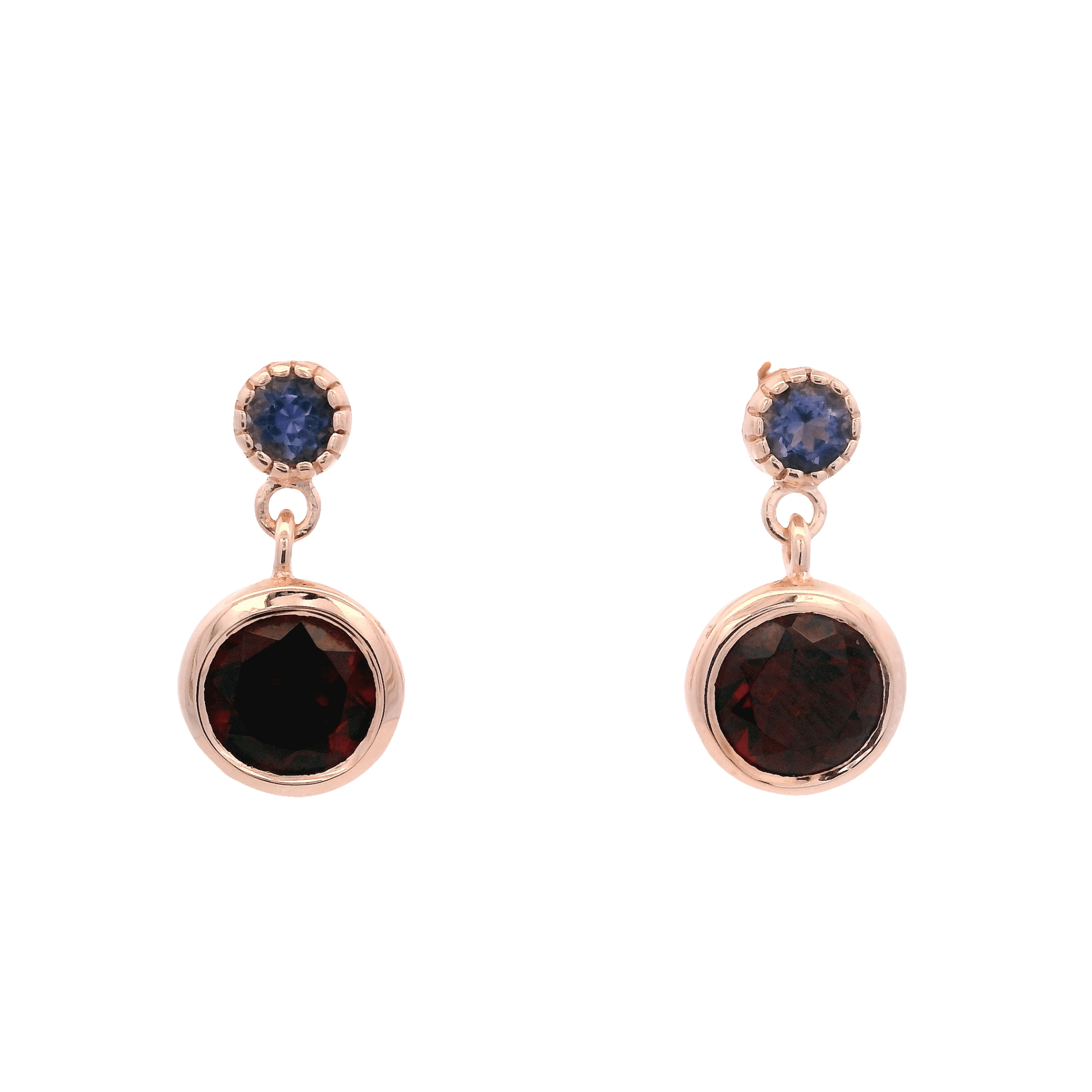 925RG STUD IOLITE BEZEL DOME GARNET EARRINGS - C'SANTOS