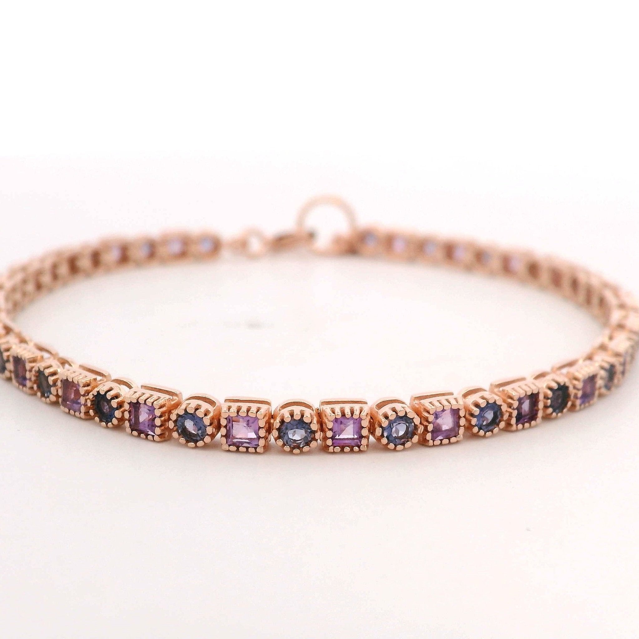 925RG TENNIS SQUARE AMETHYST BEZEL IOLITE BRACELET - C'SANTOS