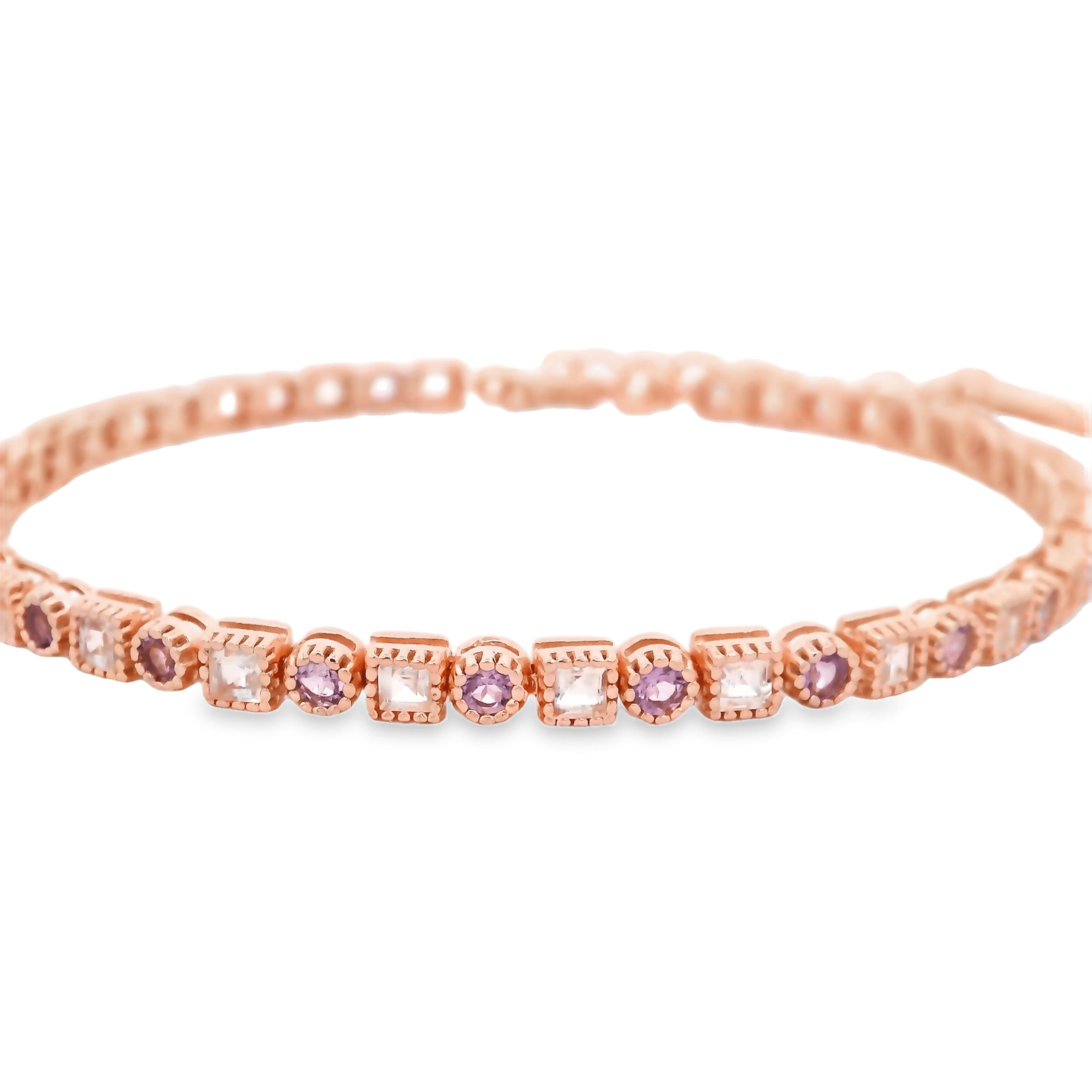 925RG TENNIS SQUARE TOPAZ WHITE BEZEL AMETHYST BRACELET - C'SANTOS