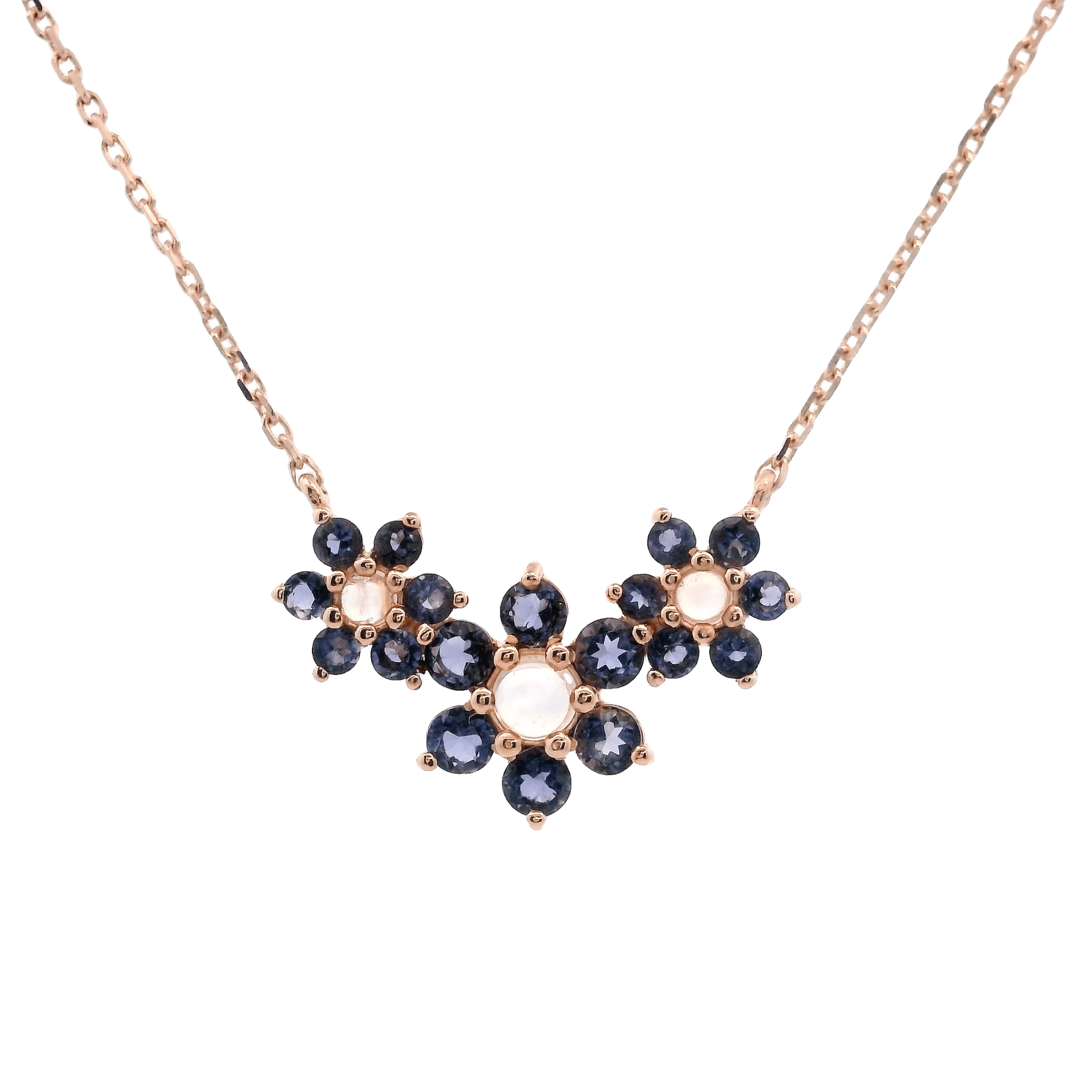 925RG TRIPLE FLOWER CENTER 11MM MOOSTONE CENTER IOLITE NECKLACE - C'SANTOS