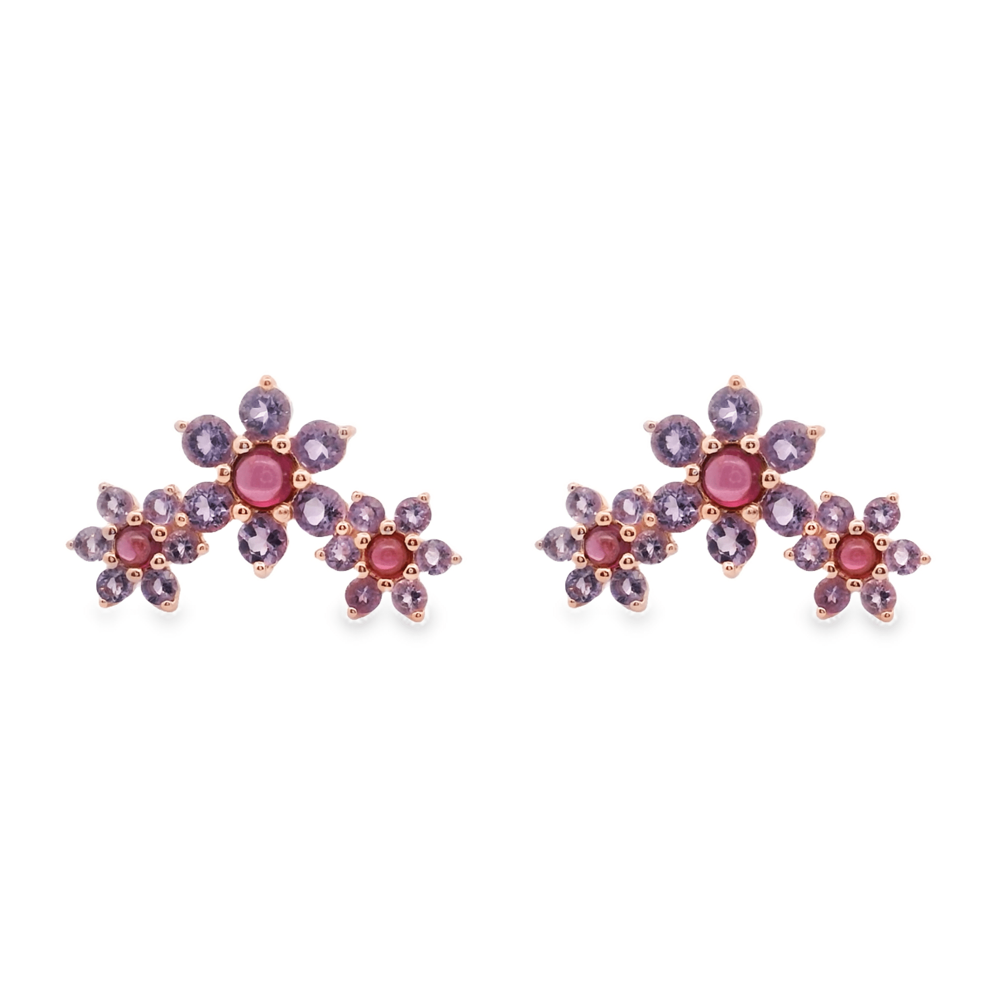 925RG TRIPLE FOWER AMETHYST CENTER GARNET EARRINGS - C'SANTOS