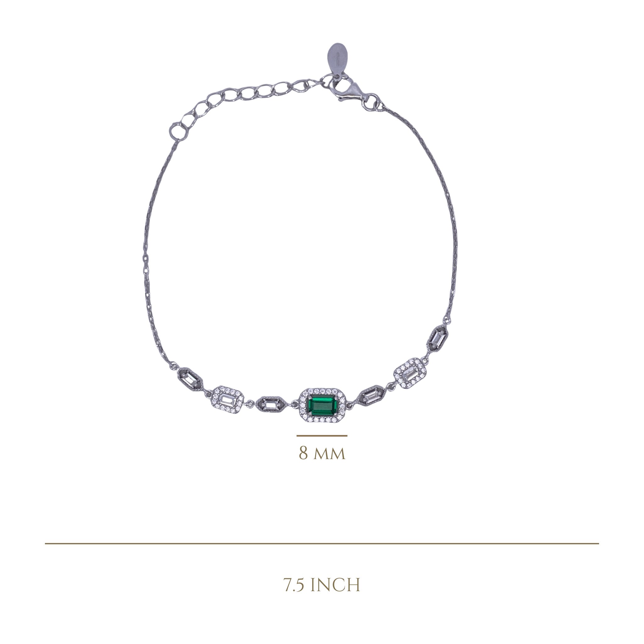 925SL BAR BAGUETTES CZ GREEN BRACELET - C'SANTOS