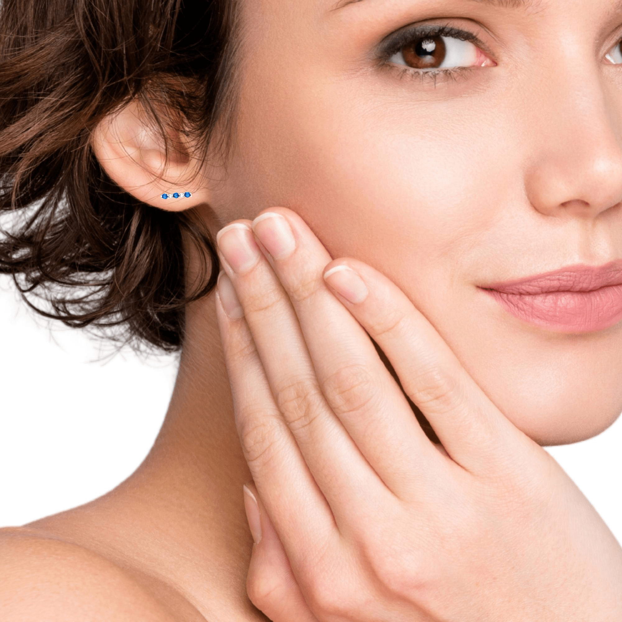 925SL BAR CZ BLUE WITH WHITE CZ EARRINGS - C'SANTOS