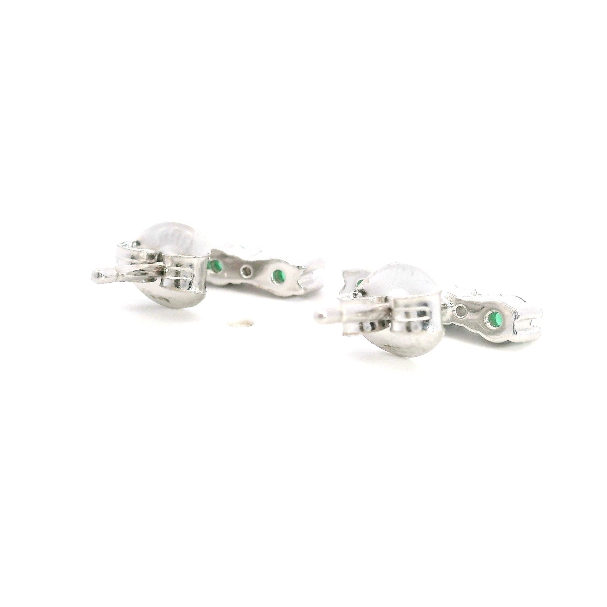 925SL BAR CZ GREEN WITH WHITE CZ EARRINGS - C'SANTOS