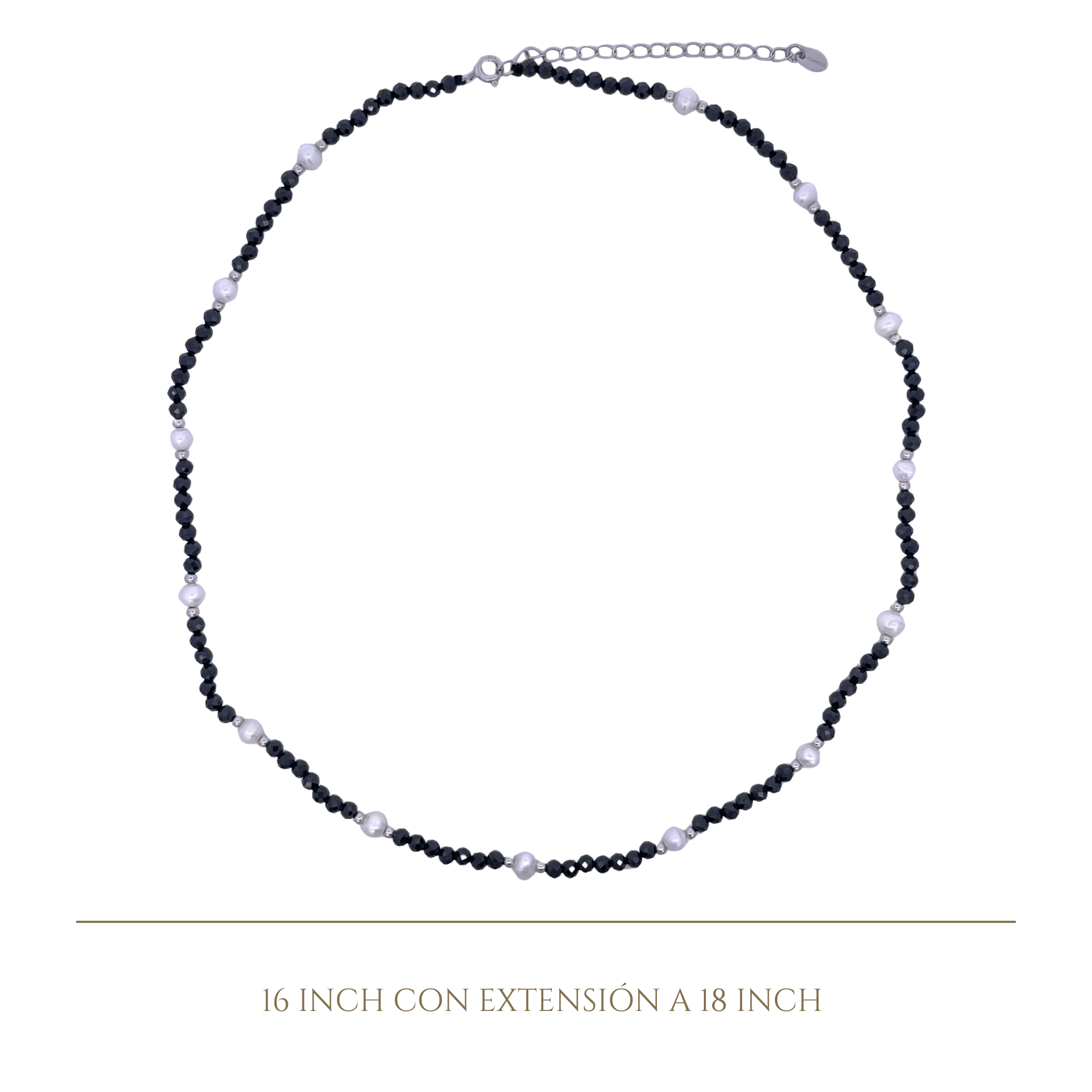 925SL BEANDS AND PEARL NECKLACE ONIX BLACK - C'SANTOS