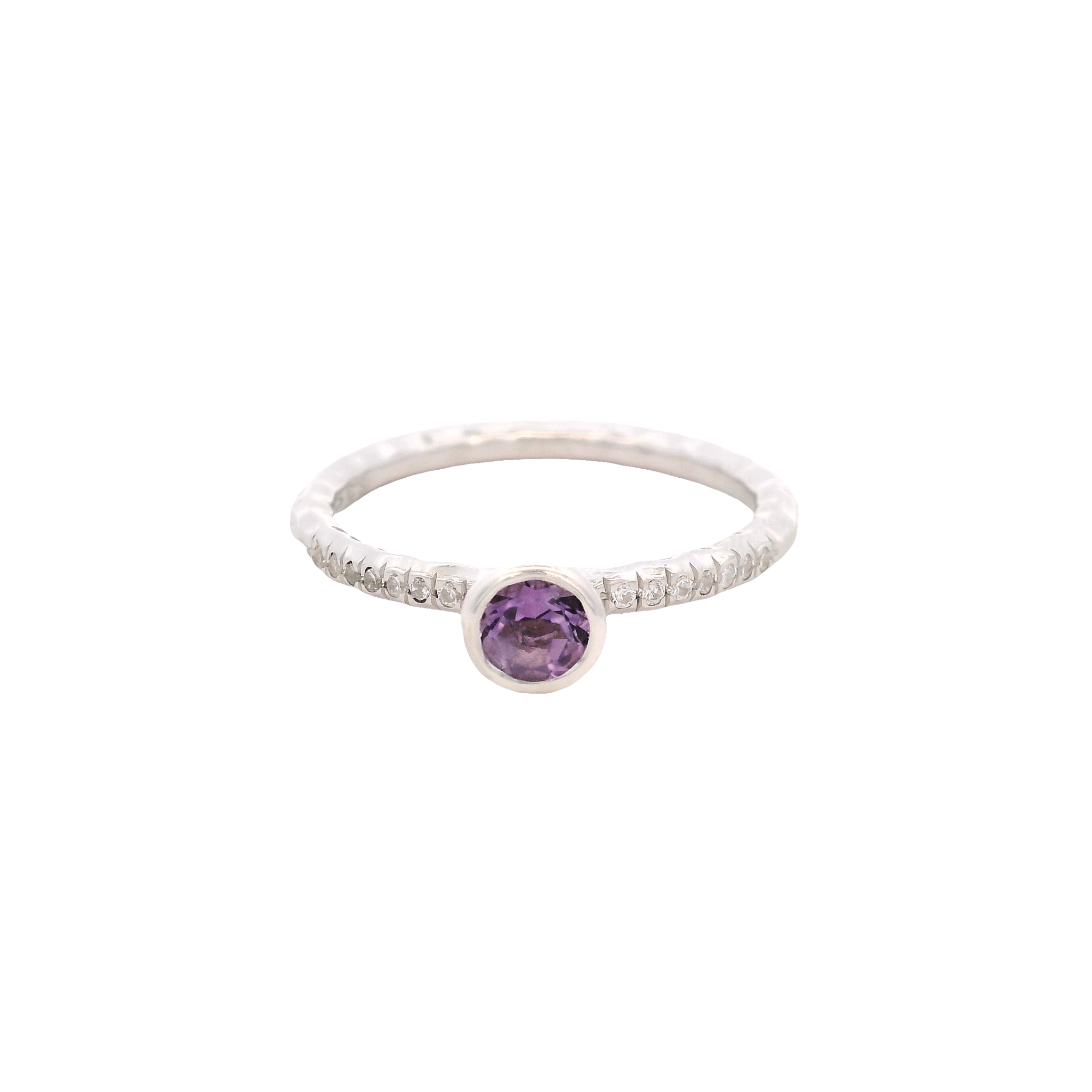 925SL BEZEL AMETHYST AND CZ RING T6.5 - C'SANTOS