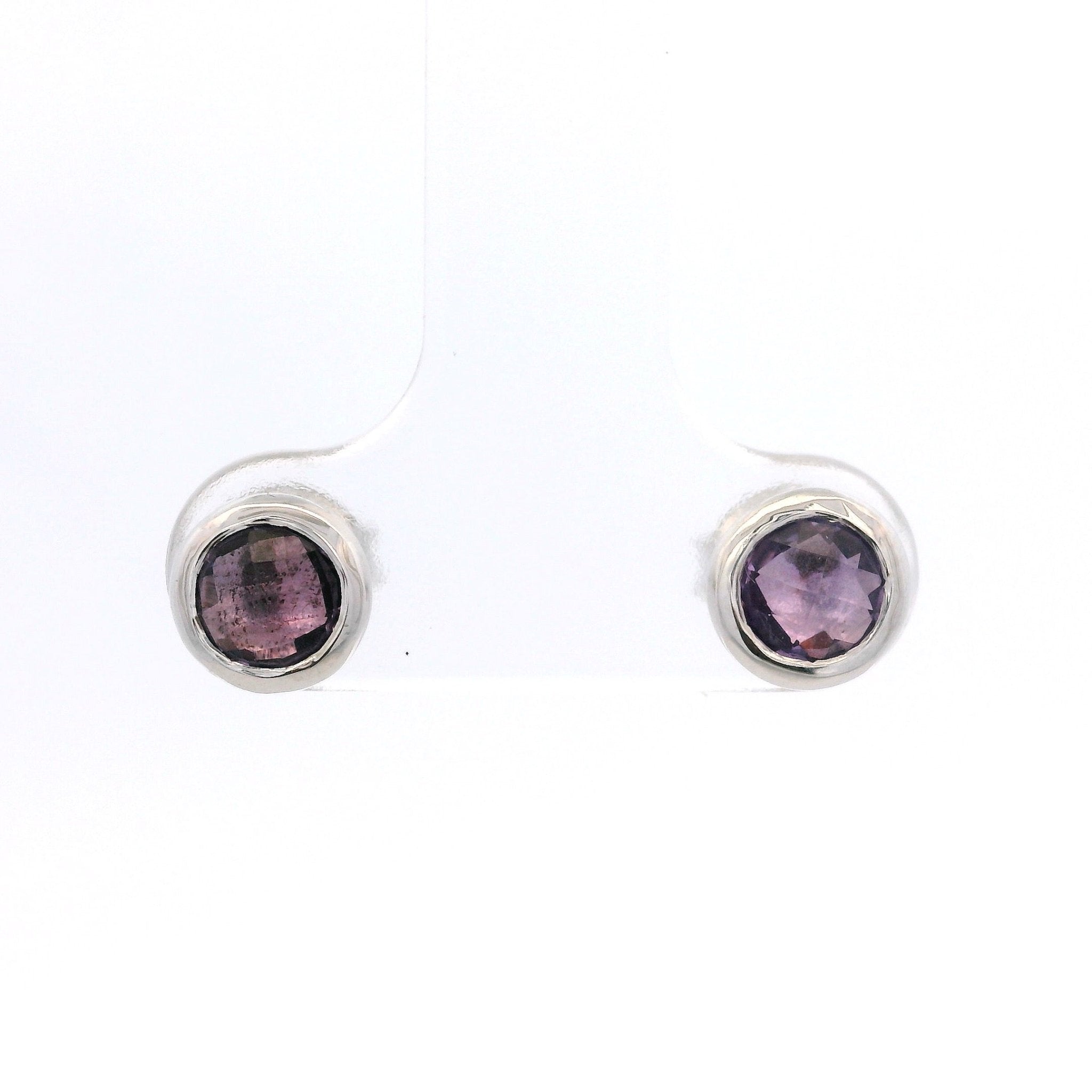 925SL BEZEL AMETHYST SOLITARY EARRINGS - C'SANTOS