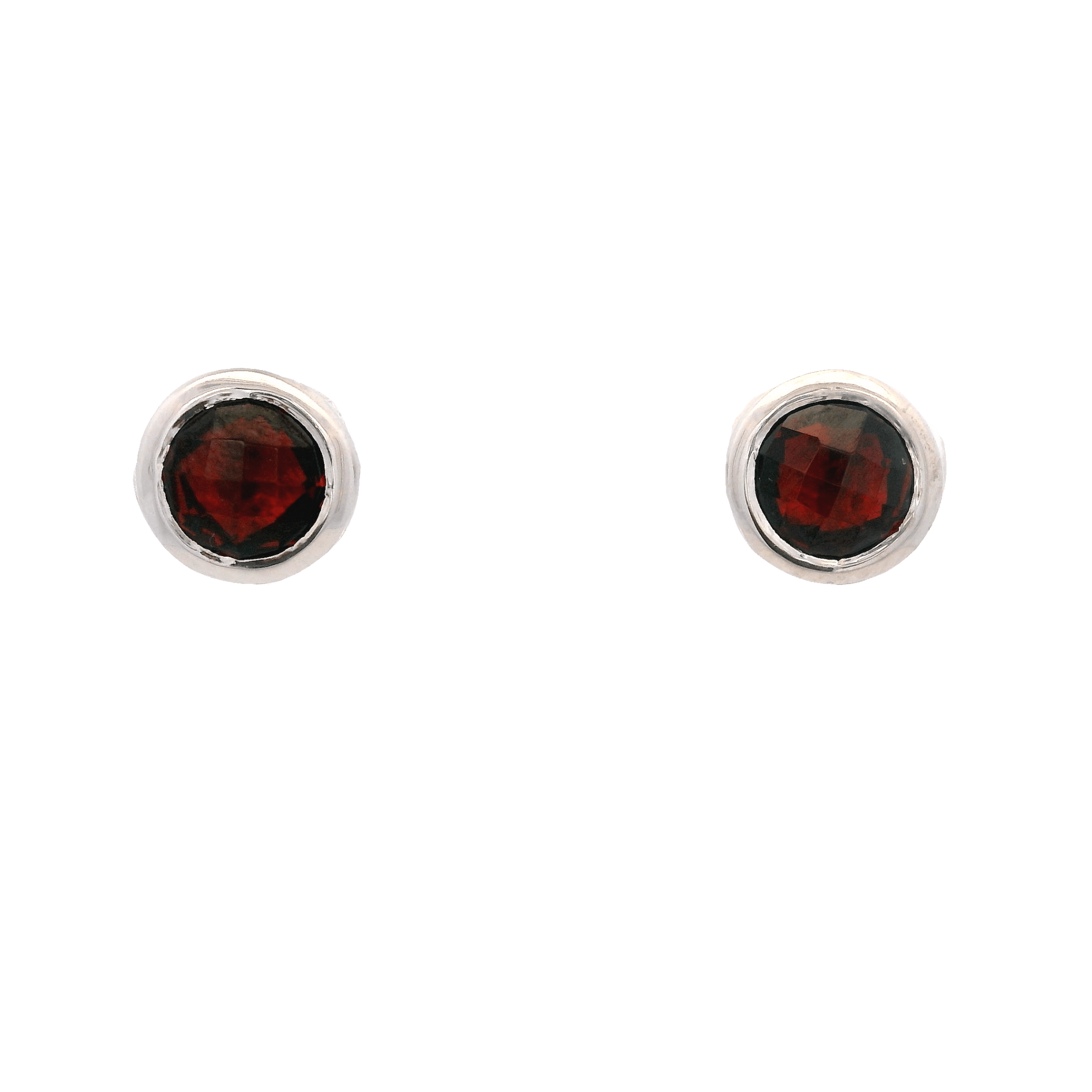 925SL BEZEL GARNET SOLITARY EARRINGS - C'SANTOS