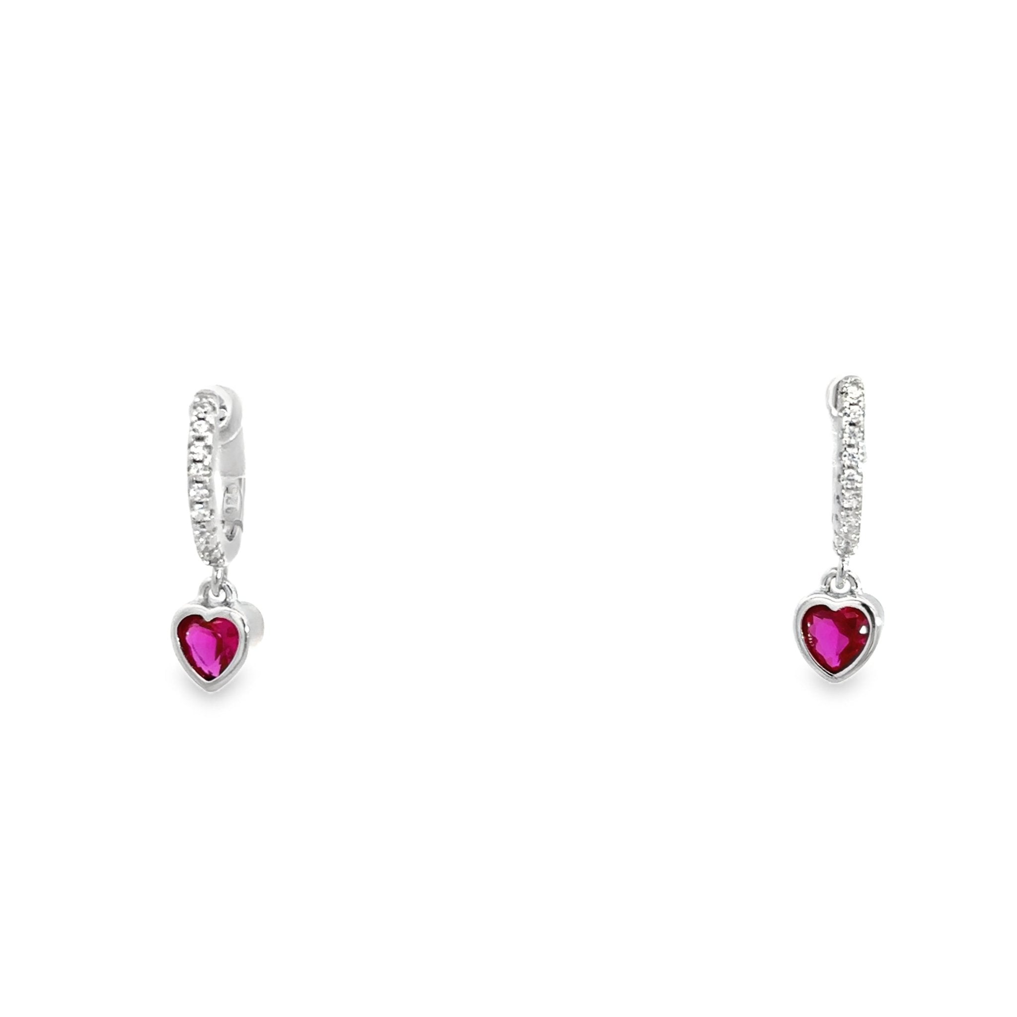 925SL BEZEL HEART HANGING CZ PINK HUGGIES - C'SANTOS