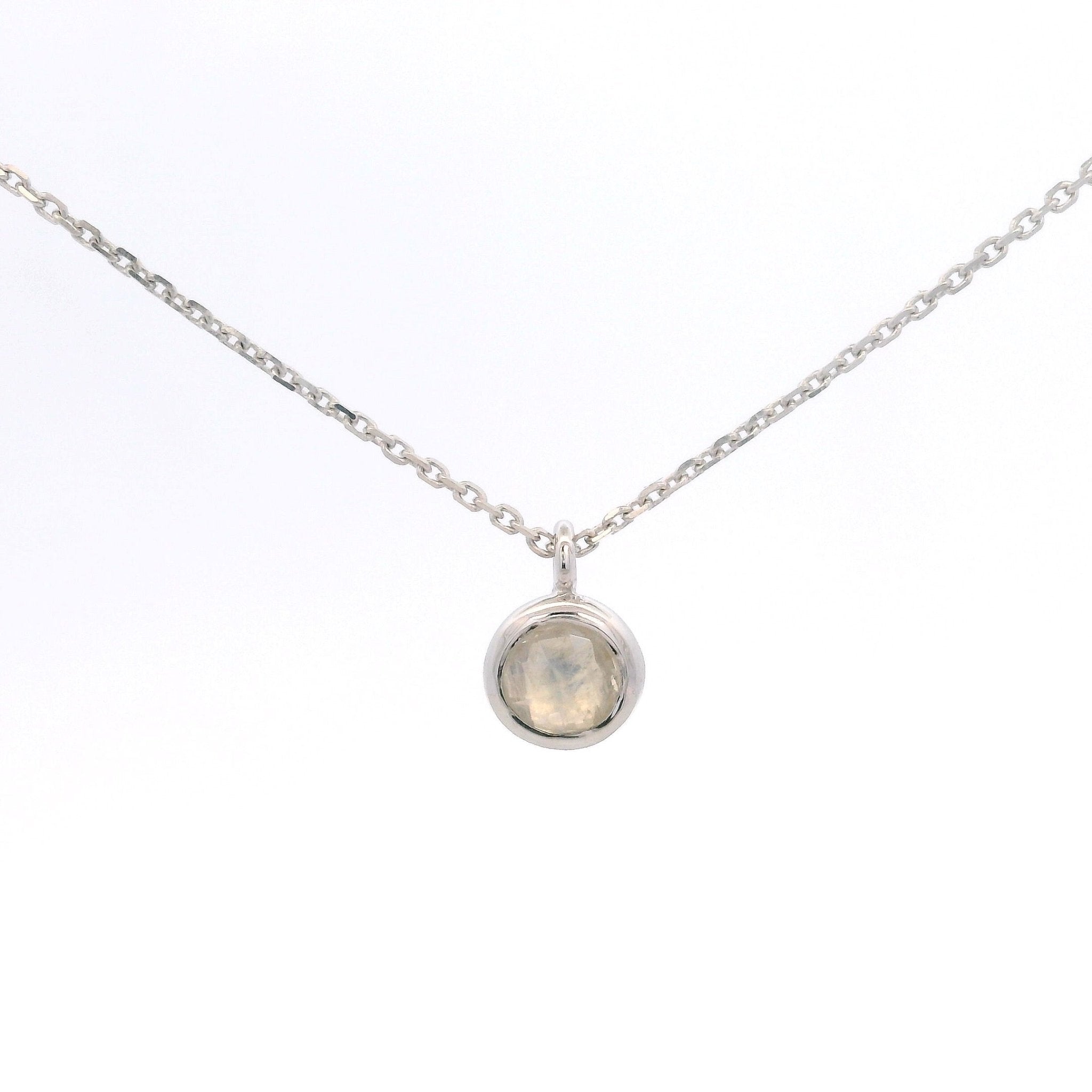 925SL BEZEL MOOSTONE SOLITARY NECKLACE - C'SANTOS