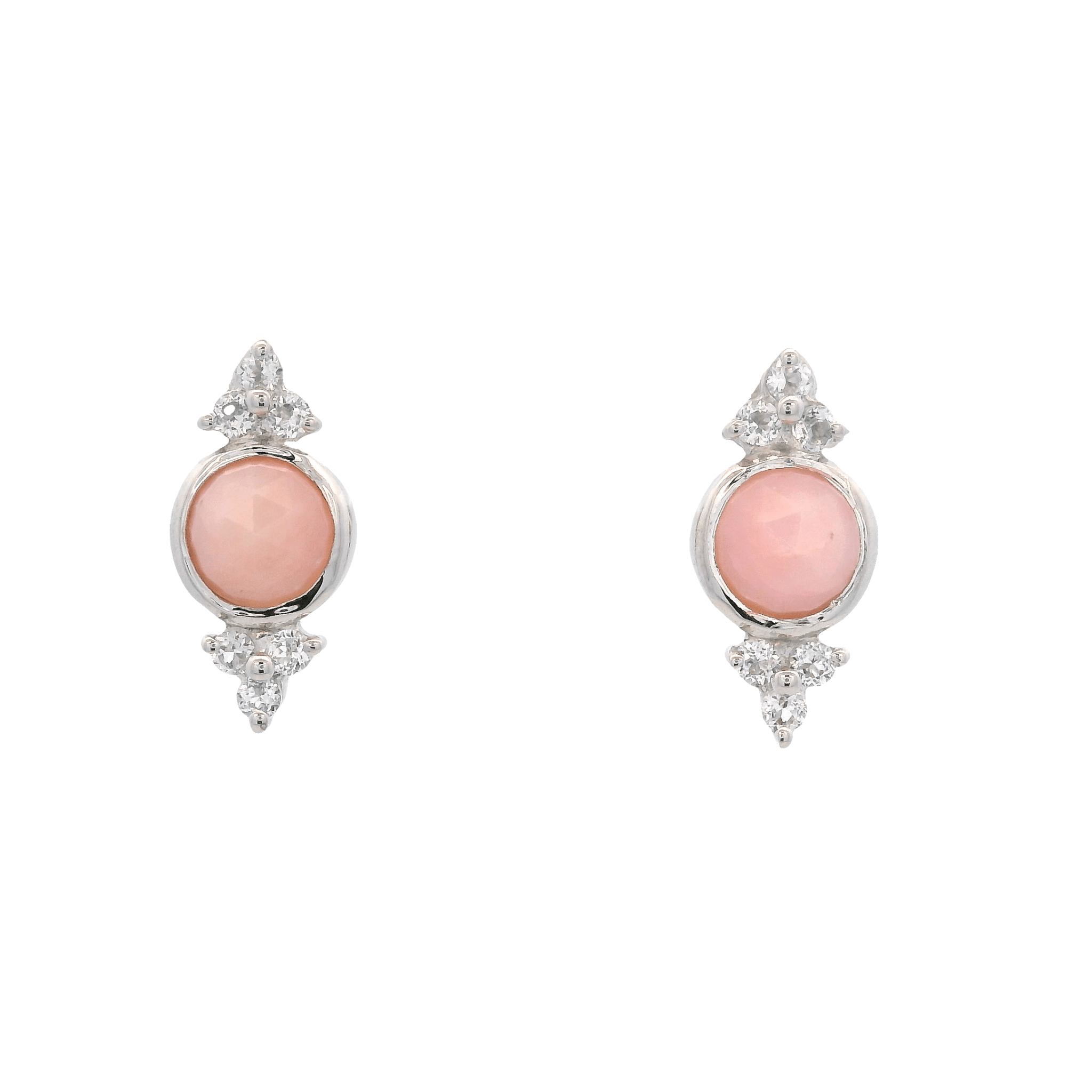 925SL BEZEL OPAL PINK WITH POINTS TOPAZ WHITE EARRINGS - C'SANTOS