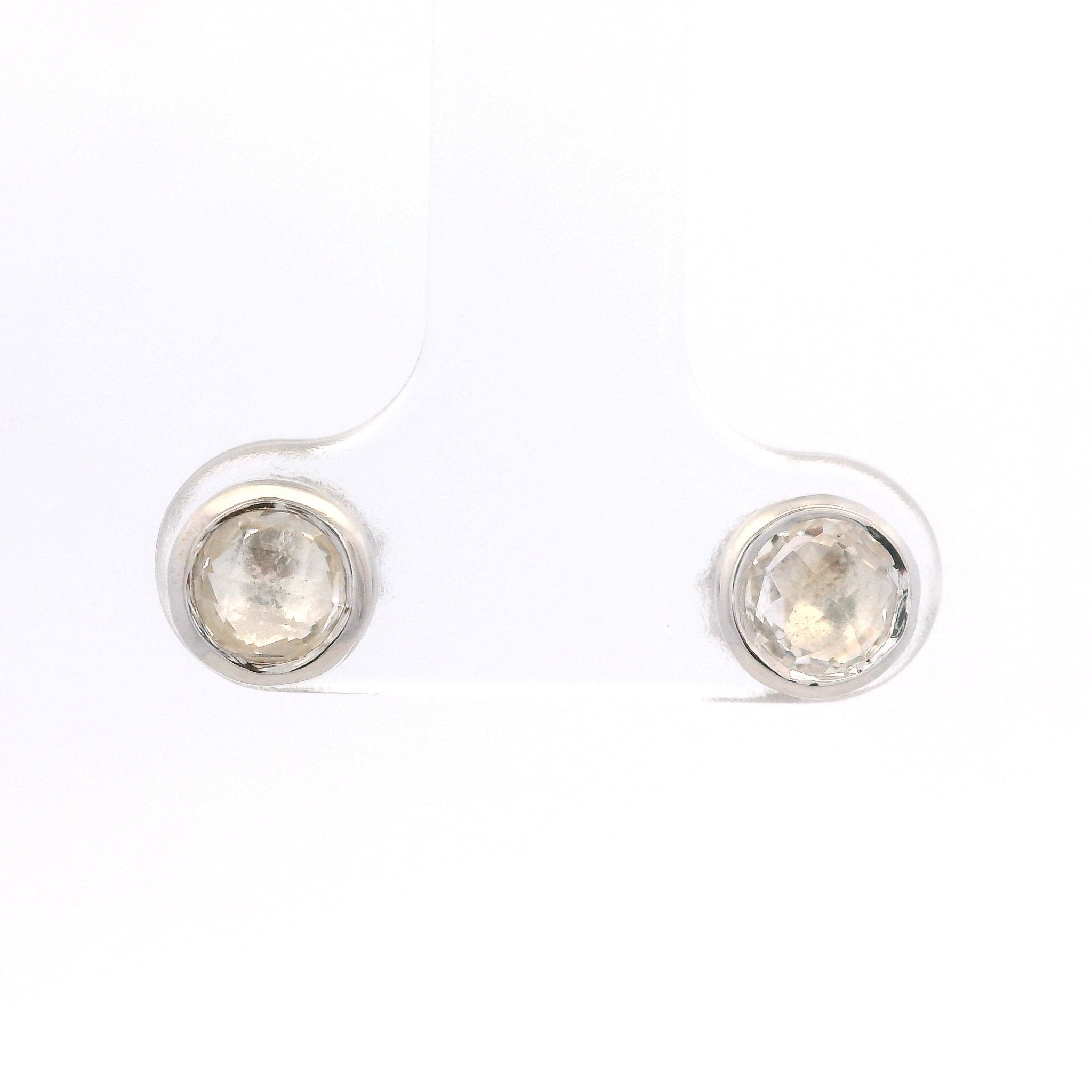 925SL BEZEL ROCK CRYSTAL SOLITARY EARRINGS - C'SANTOS