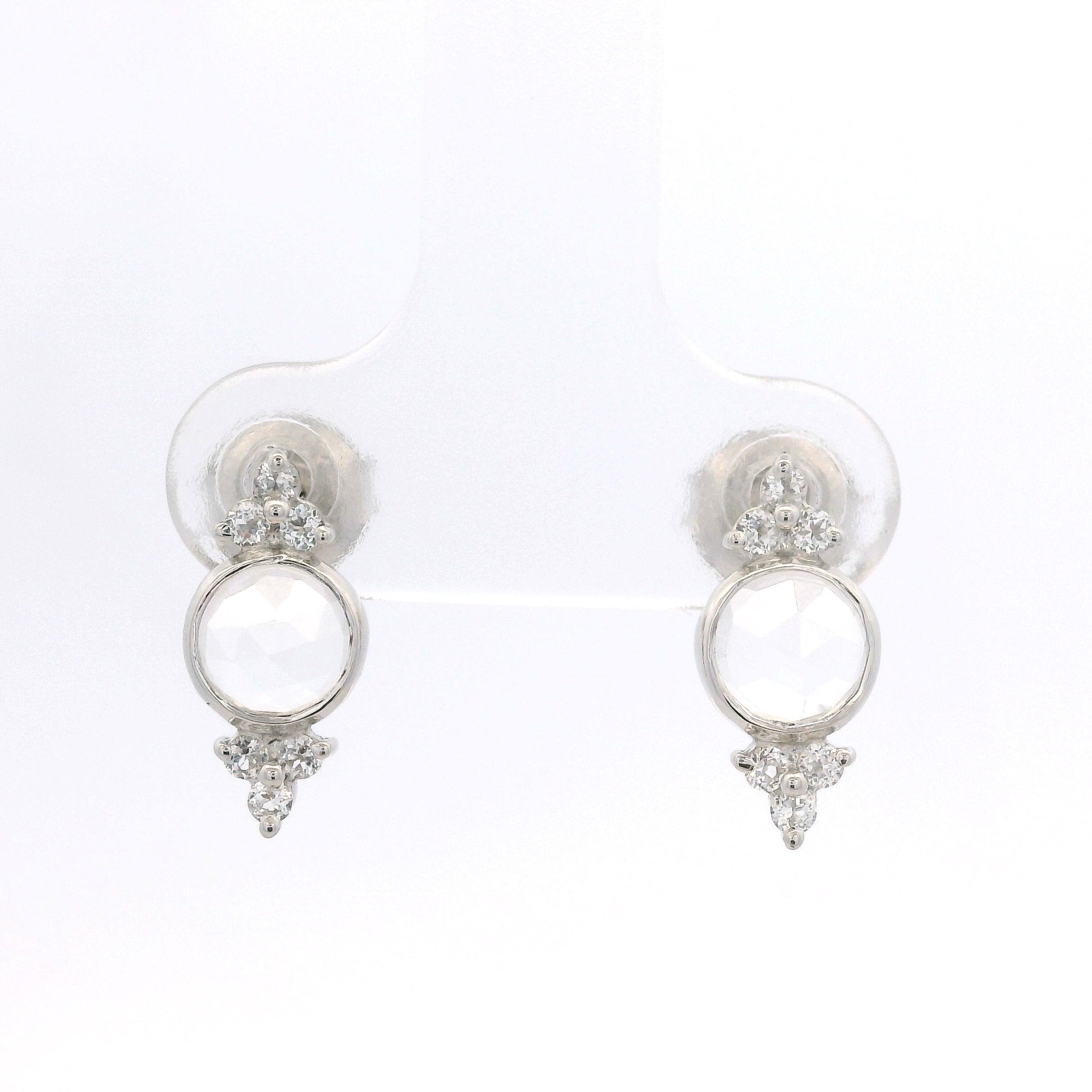 925SL BEZEL ROCK CRYSTAL WITH POINTS TOPAZ WHITE EARRINGS - C'SANTOS
