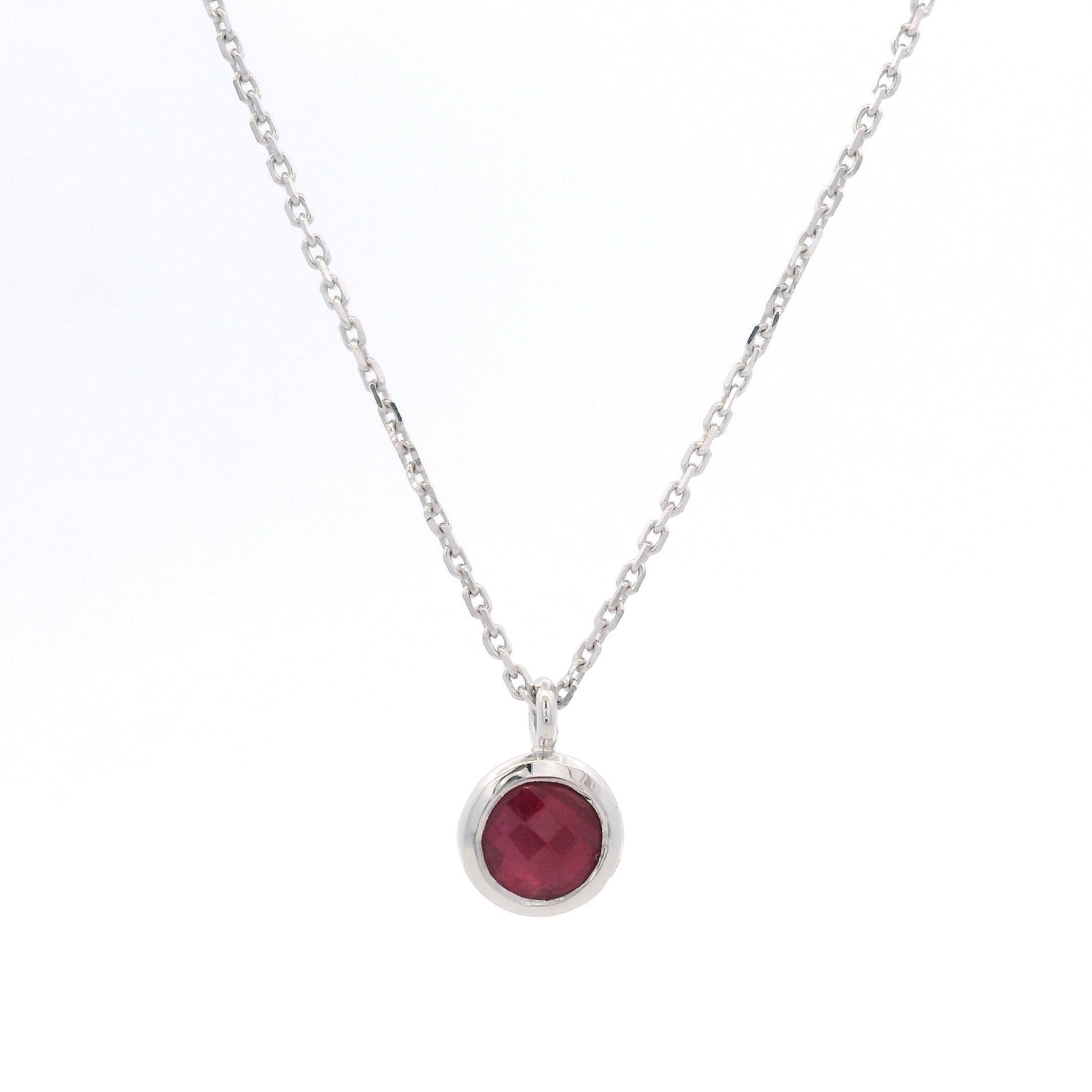 925SL BEZEL RUBY GLASS FILLED NECKLACE - C'SANTOS