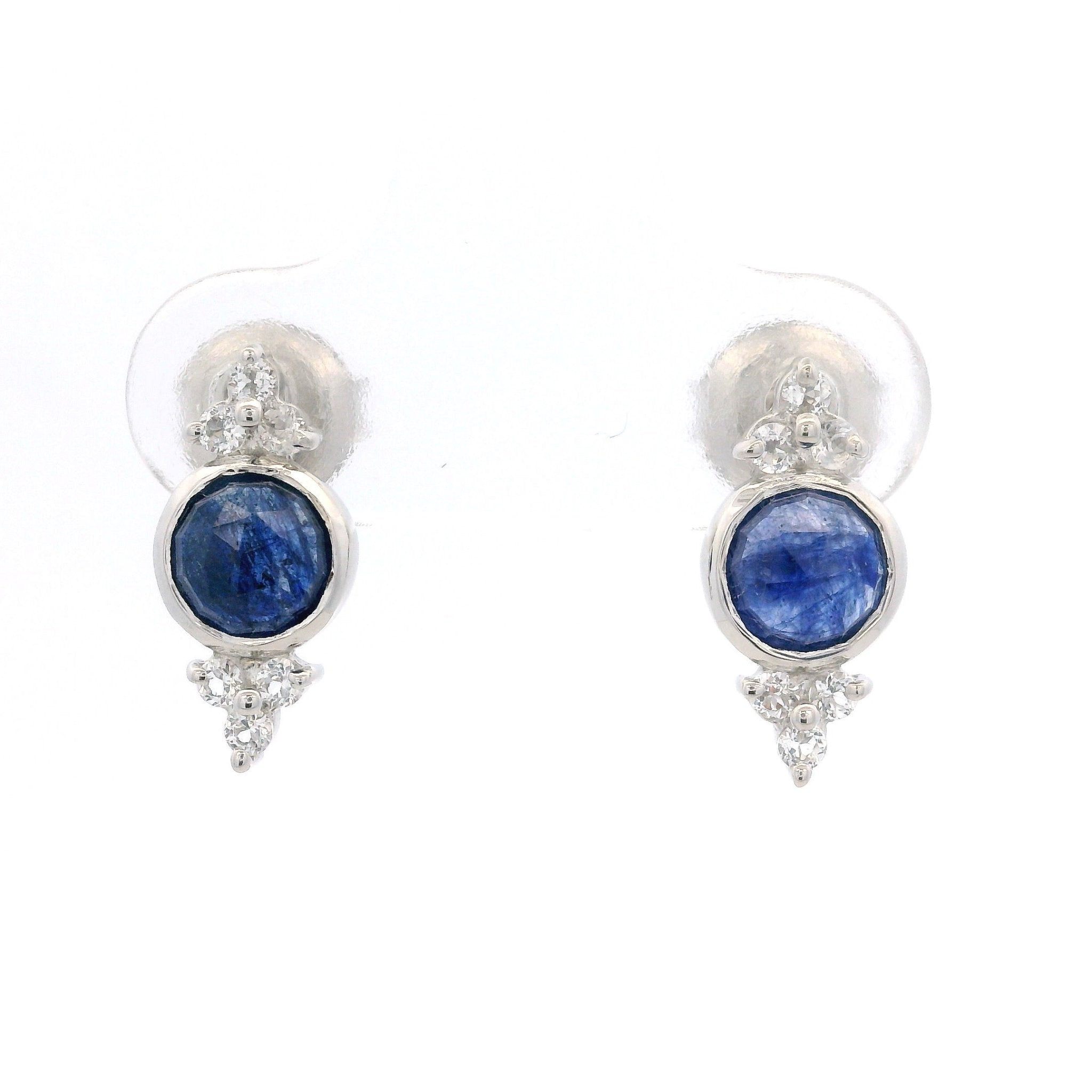 925SL BEZEL SAPPHIRE GLASS FILLED WITH POINTS TOPAZ WHITE EARRINGS - C'SANTOS