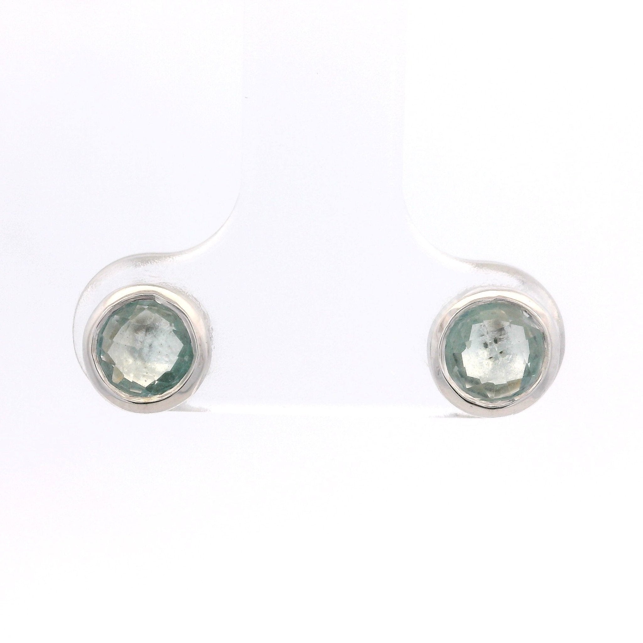 925SL BEZEL TOPAZ BLUE SOLITARY EARRINGS - C'SANTOS