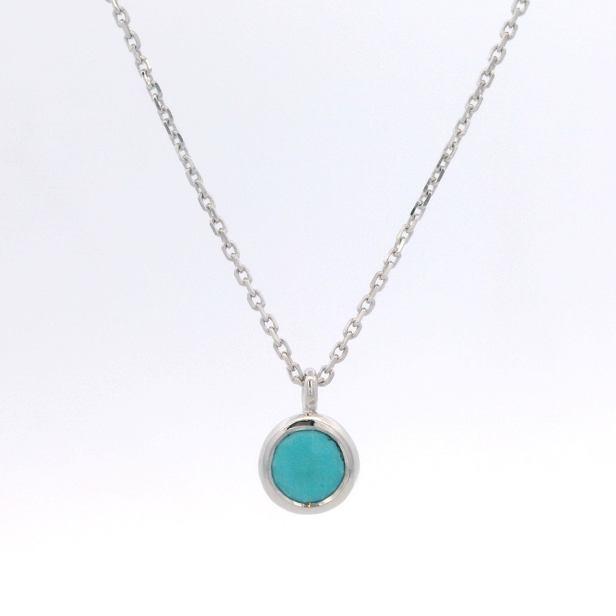 925SL BEZEL TURQUOISE SYN SOLITARY NECKLACE - C'SANTOS