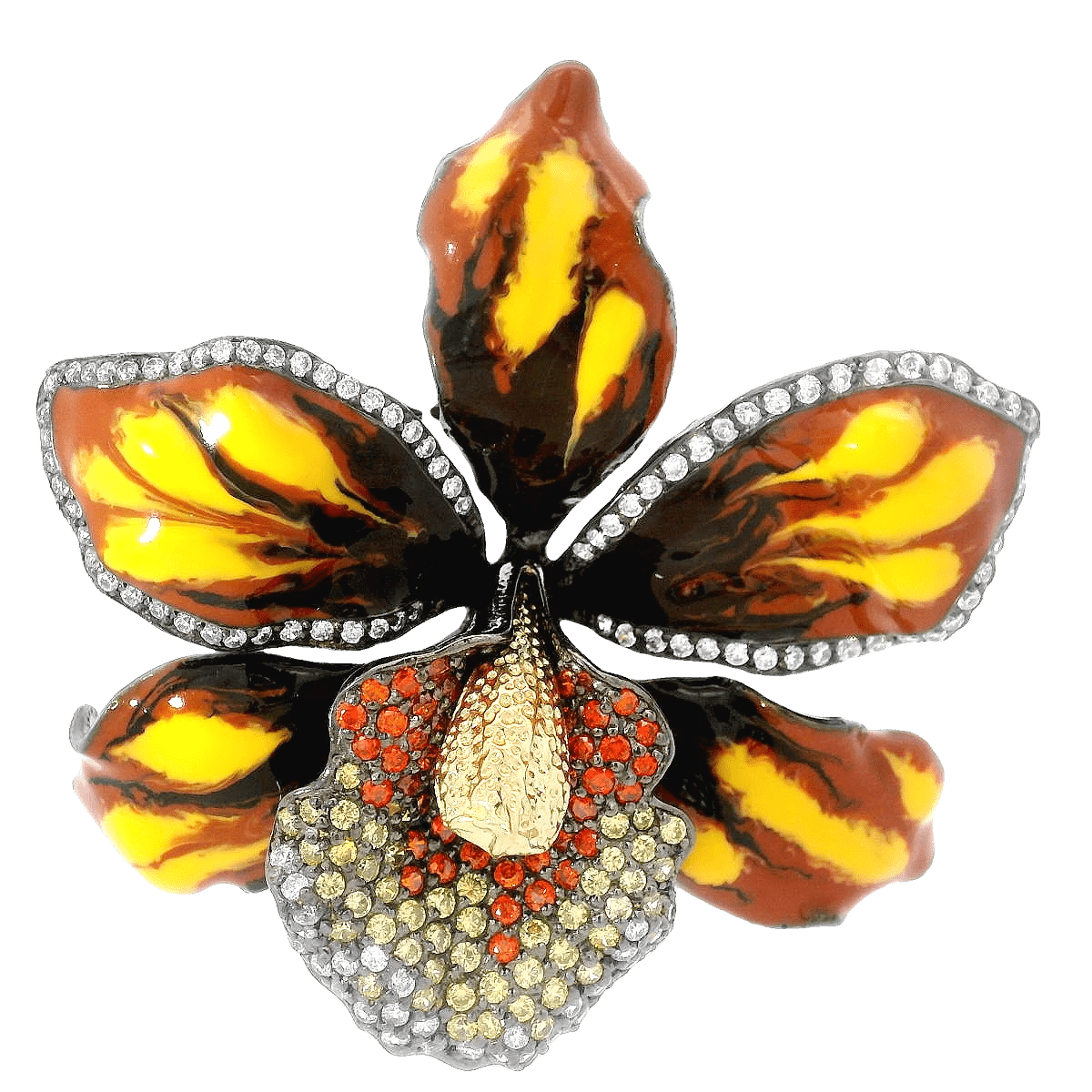 925SL BIG MAY FLOWER YELLOW AND BROWN BROOCH - C'SANTOS