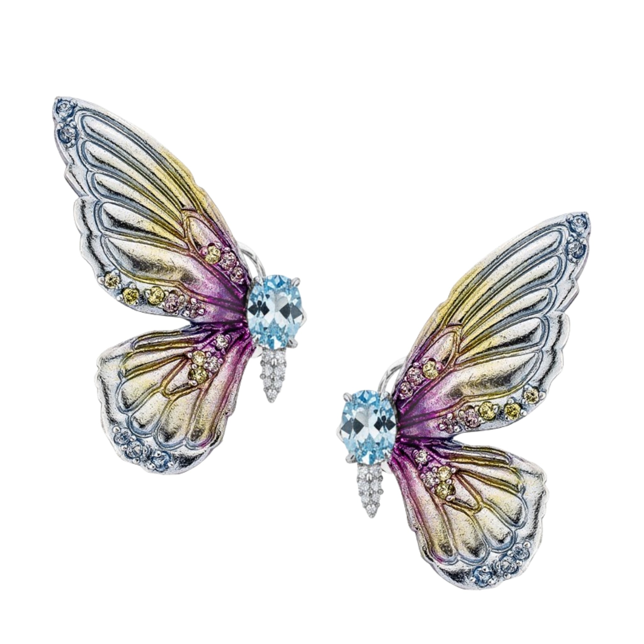 925SL BIG WINGS BUTTERFLY ALUMINIUM BLUE TONE CENTER SYN BLUE TOPAZ EARRINGS - C'SANTOS