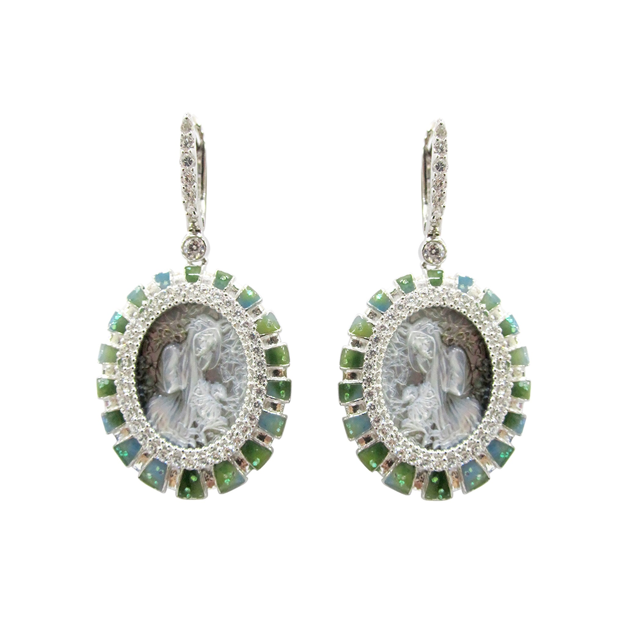 925SL CAMEO CZ AND SYN OPAL EARRINGS - C'SANTOS