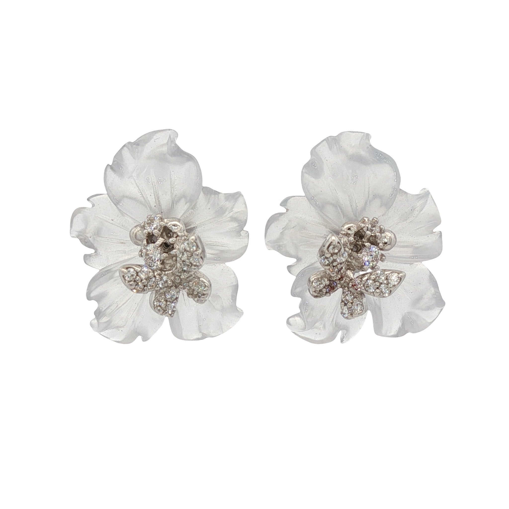 925SL CARVED FLOWER BLUE CHALCEDONY CZ EARRINGS - C'SANTOS