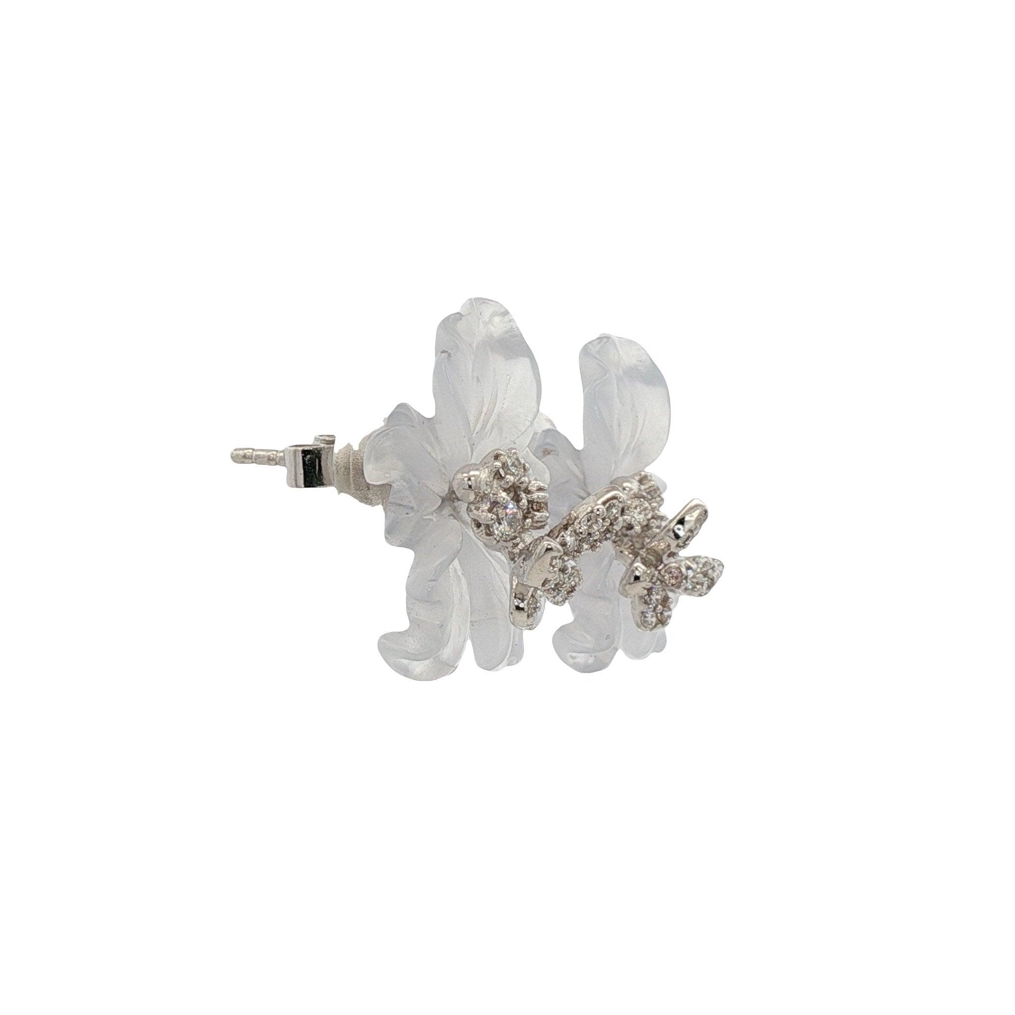 925SL CARVED FLOWER BLUE CHALCEDONY CZ EARRINGS - C'SANTOS
