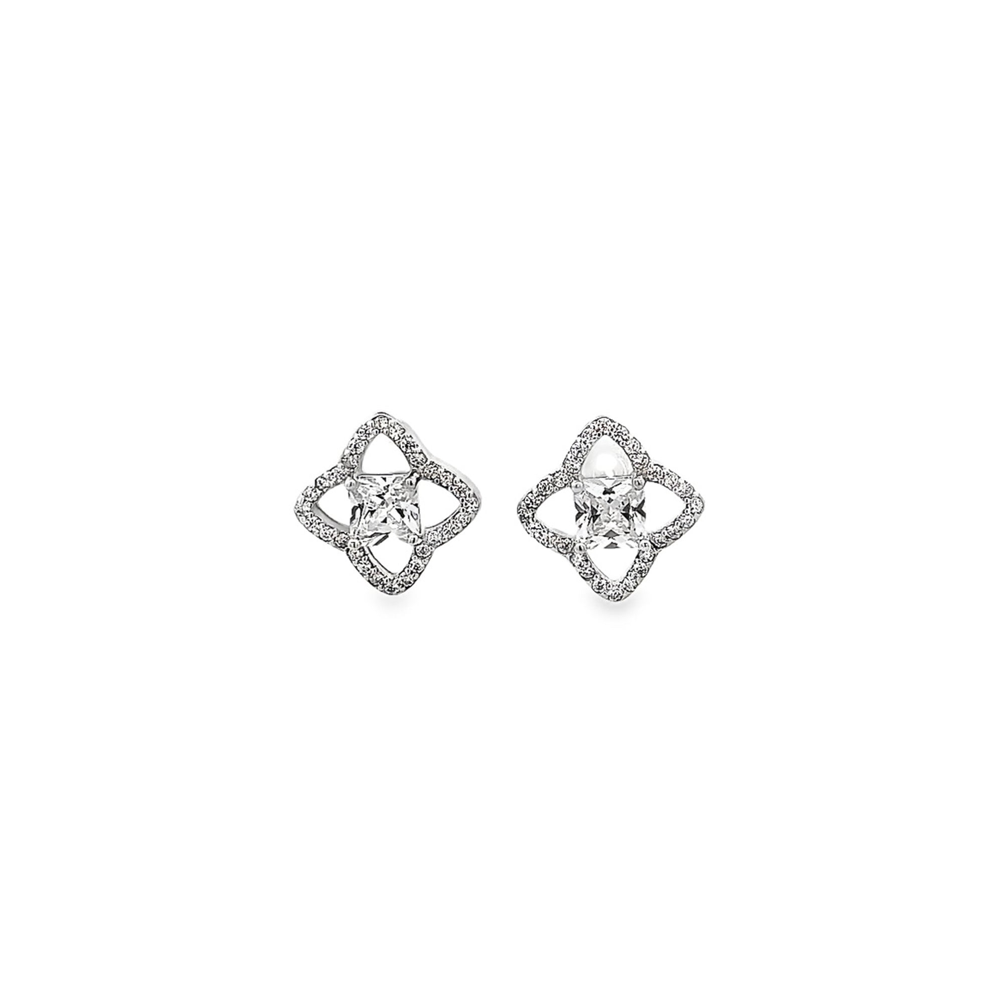 925SL CLOVER OUTLINE STONE CENTER EARRINGS - C'SANTOS