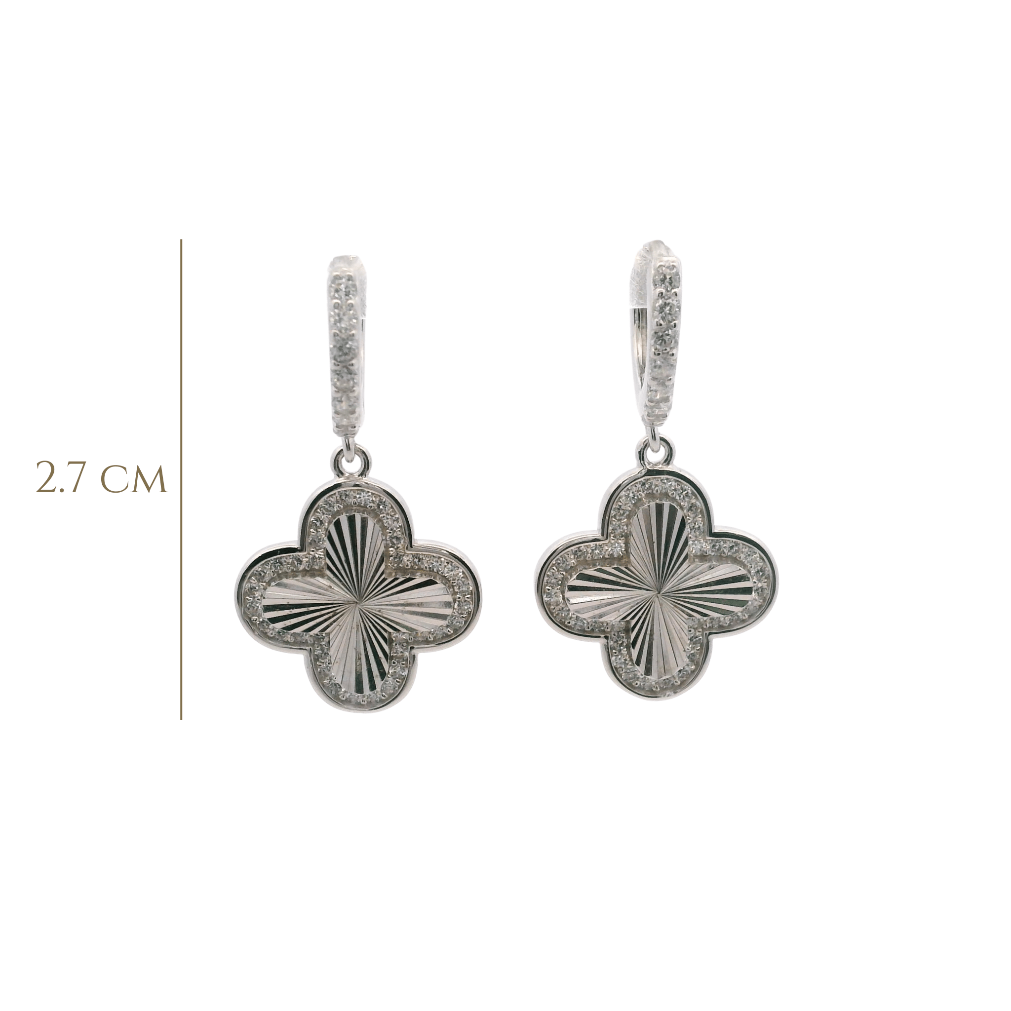 925SL CLOVER TEXTURE WITH CZ AROUND EARRINGS - C'SANTOS