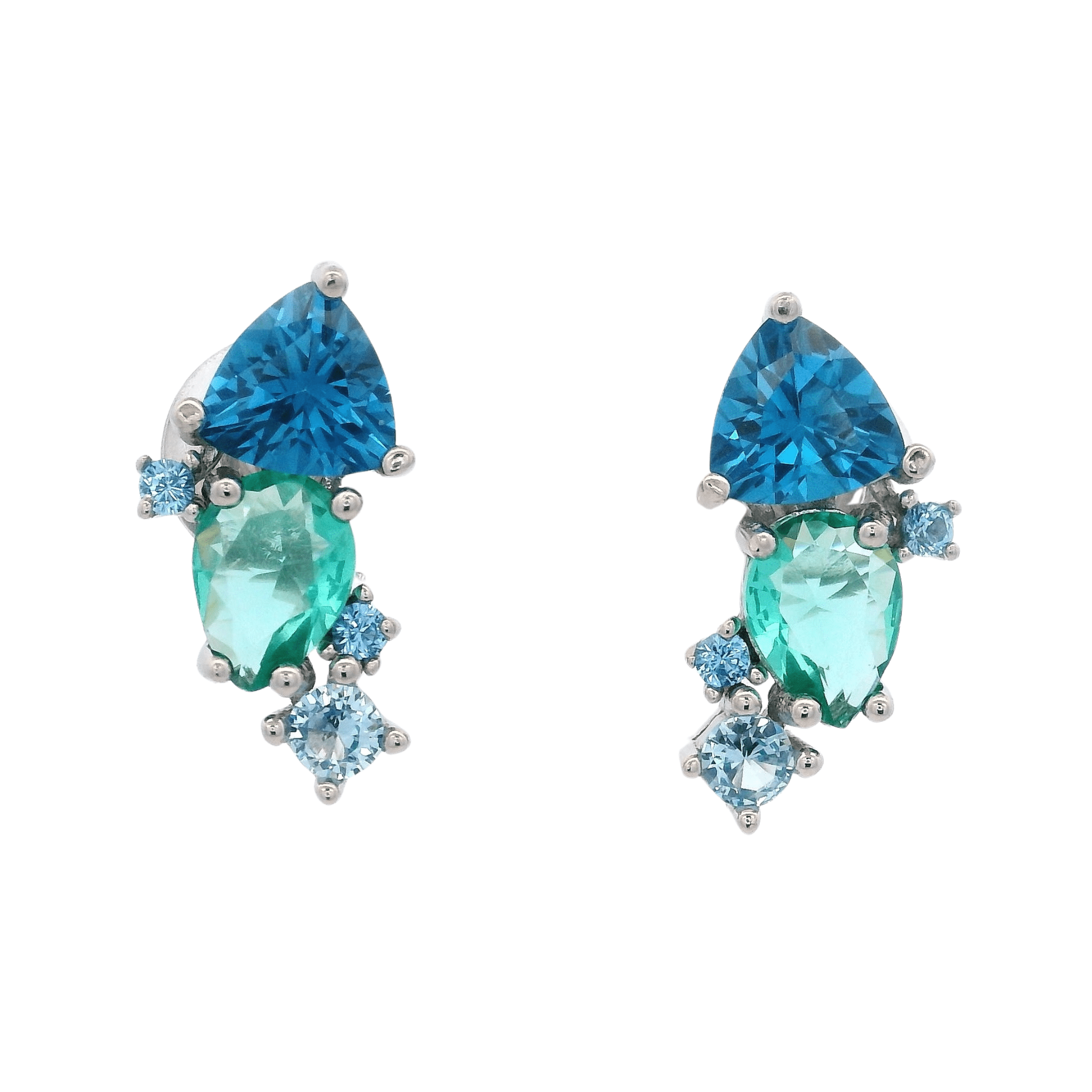 925SL CLUSTER EARRINGS CZ BLUE - C'SANTOS