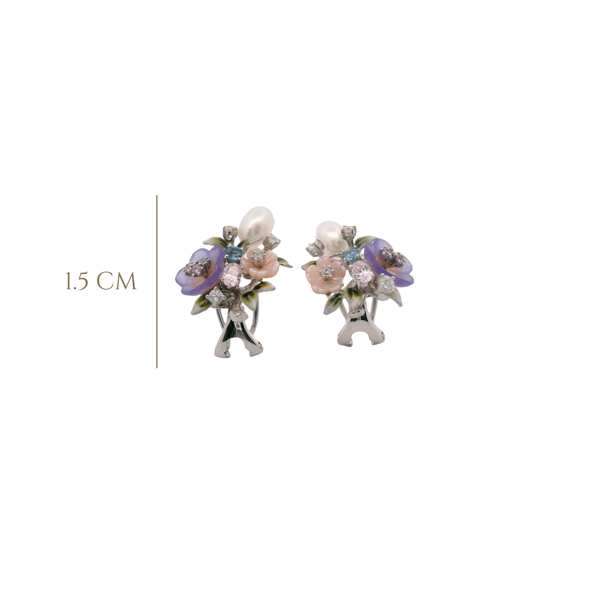 925SL CLUSTER FLOWERS PURPLE AND MIX STONE EARRINGS - C'SANTOS