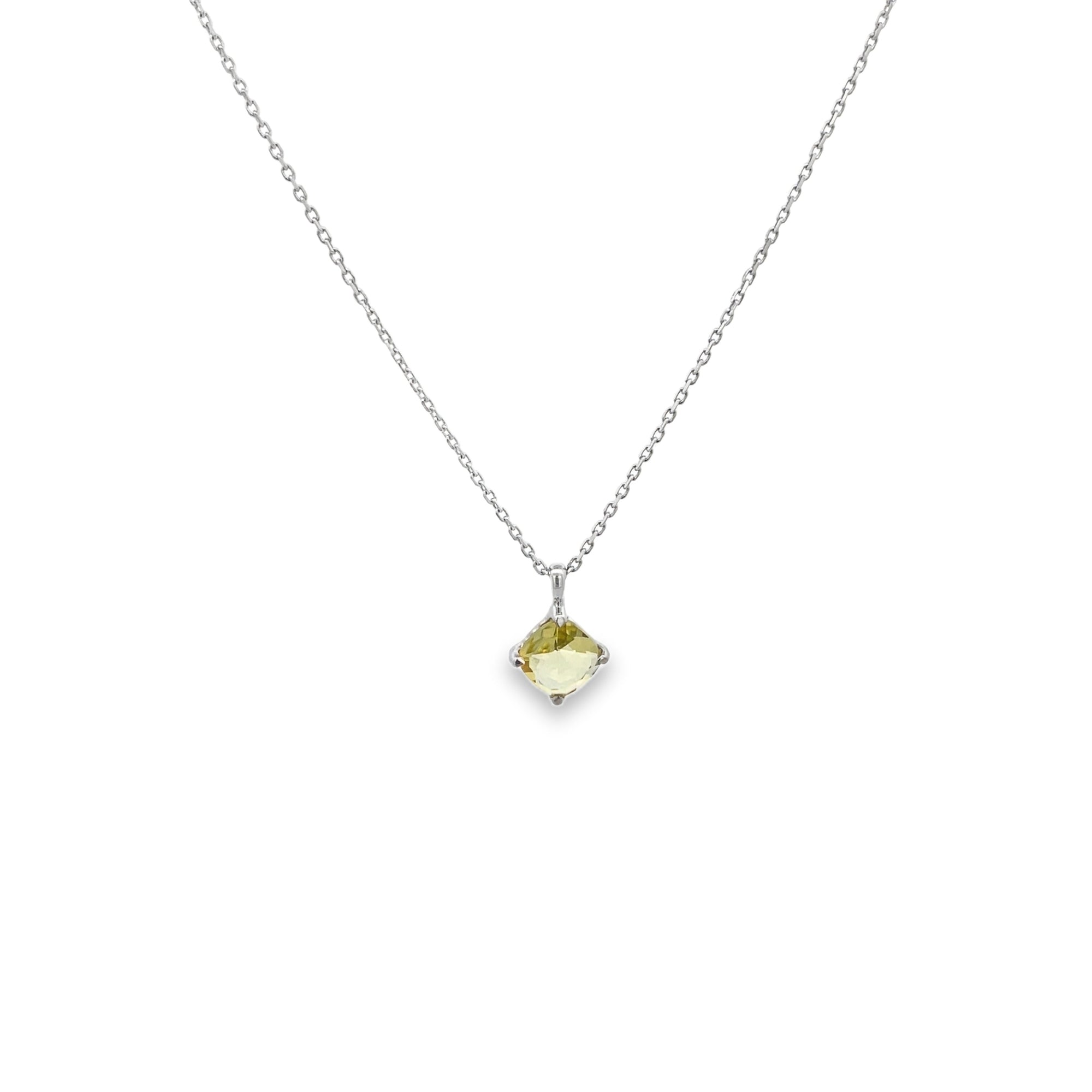 925SL CUSHION CUT LEMON QUARTZ NECKLACE - C'SANTOS