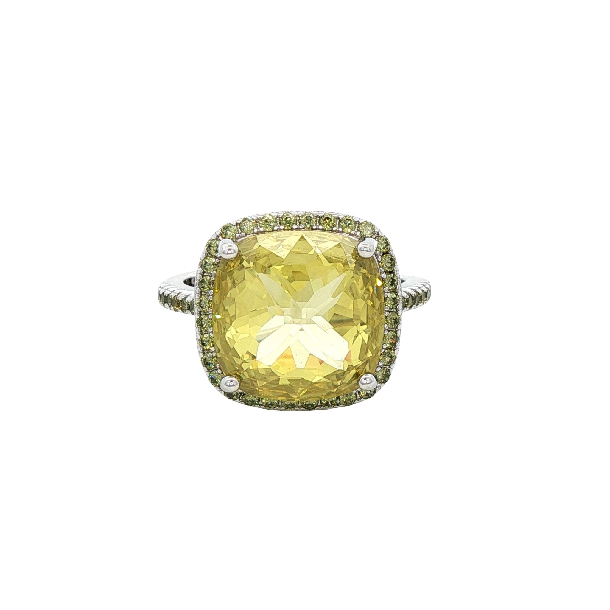 925SL CUSHION GREEN CZ ADJUSTABLE RING - C'SANTOS