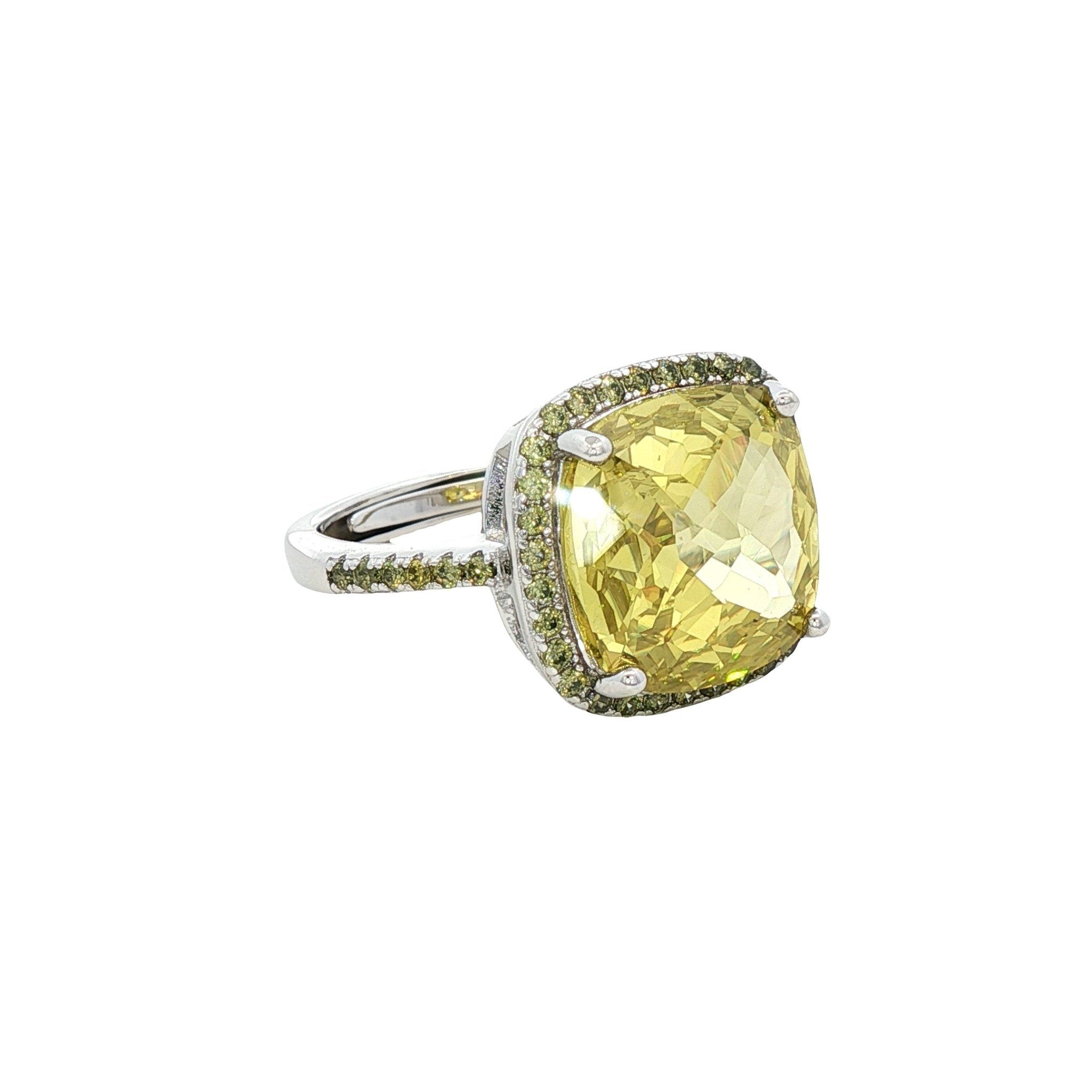 925SL CUSHION GREEN CZ ADJUSTABLE RING - C'SANTOS