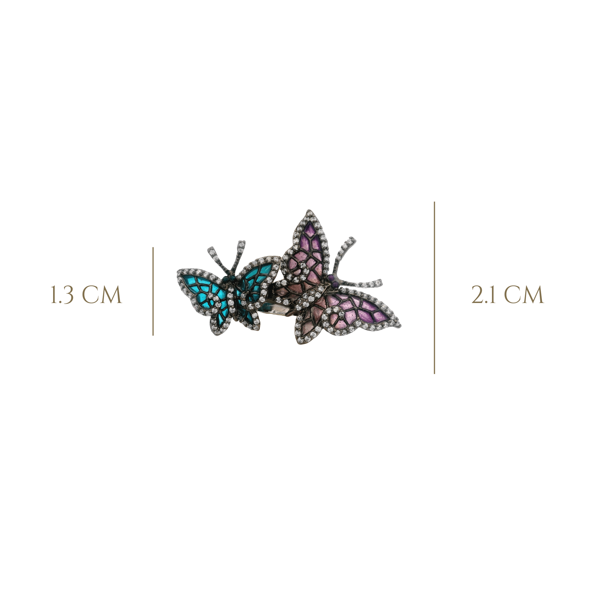 925SL DOUBLE BUTTERFLY AQUA AND PURPLE CZ RING T8 - C'SANTOS