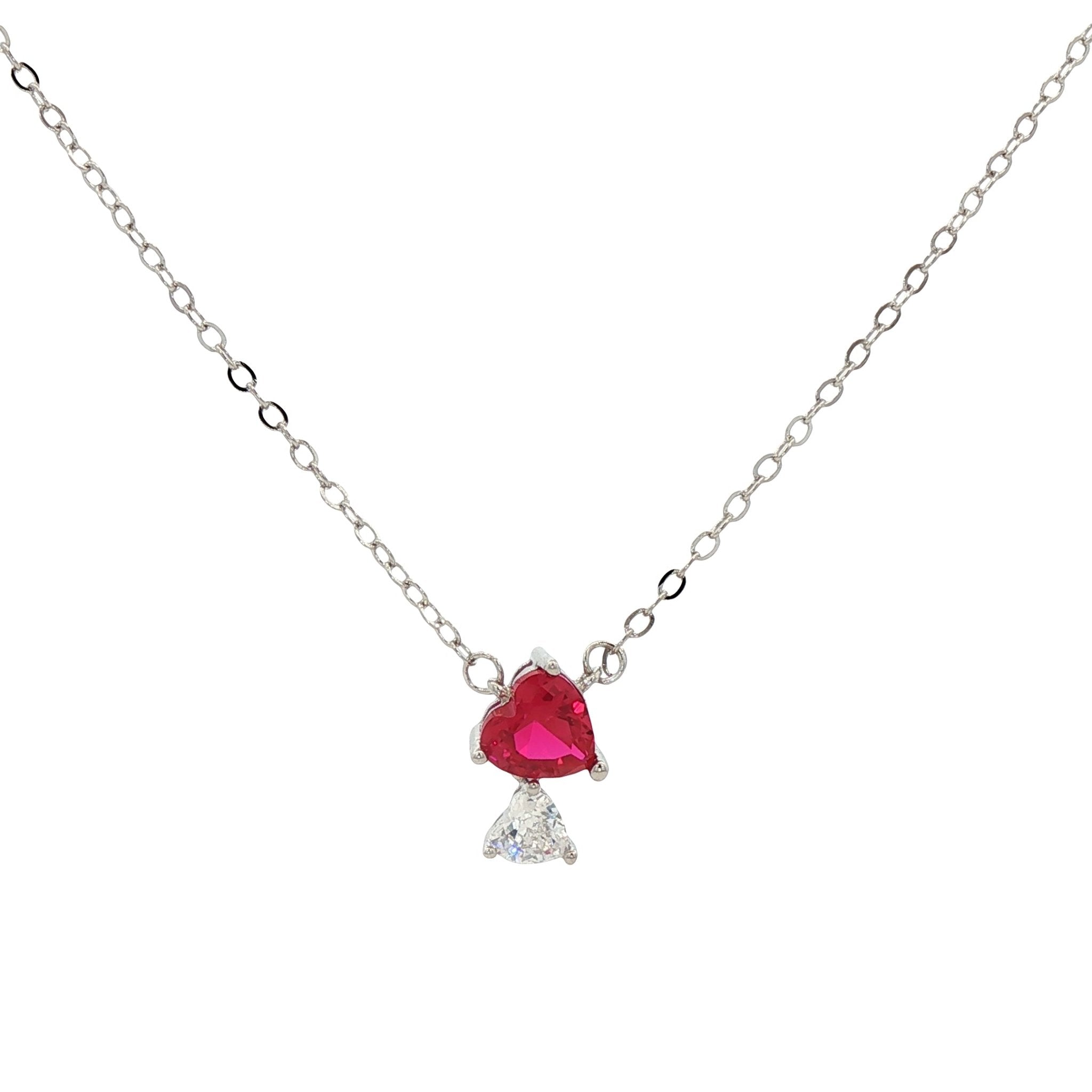 925SL DOUBLE HEART WHITE AND RED CZ NECKLACE - C'SANTOS