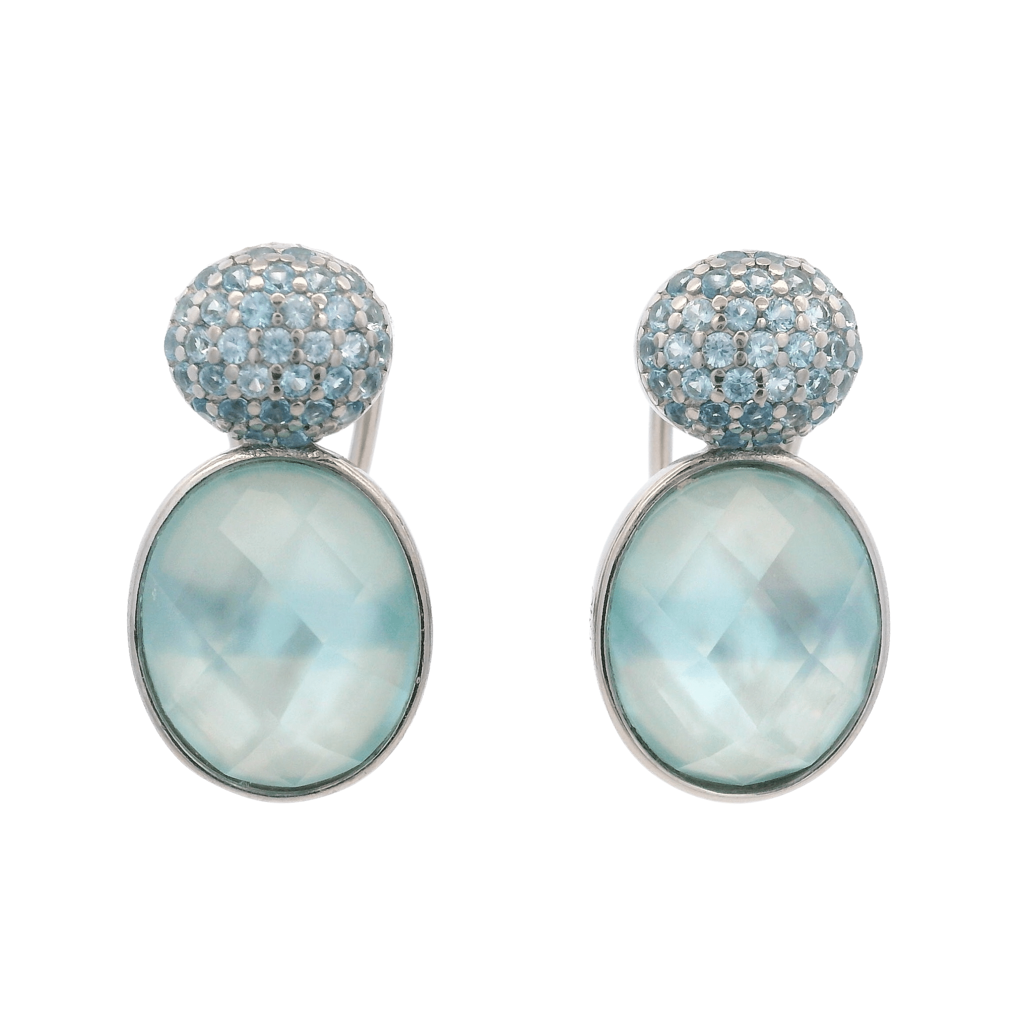 925SL DOUBLE ROUND EARRINGS QUARTZ SKY BLUE & CZ - C'SANTOS