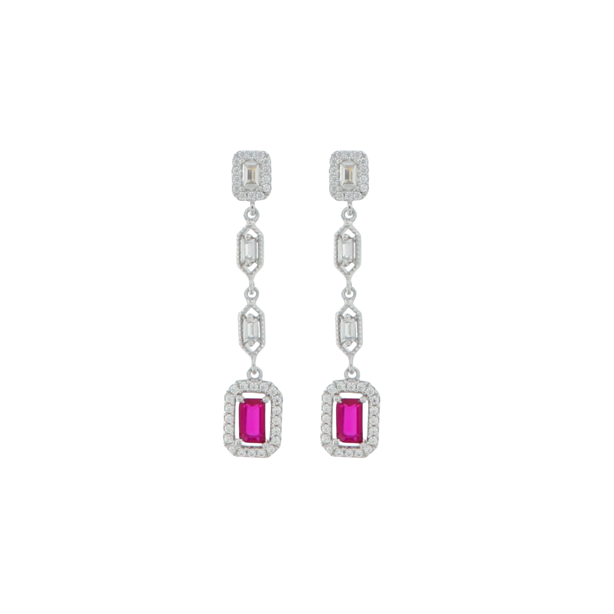 925SL DROP BAGUETTES CZ FUSHIA EARRINGS - C'SANTOS