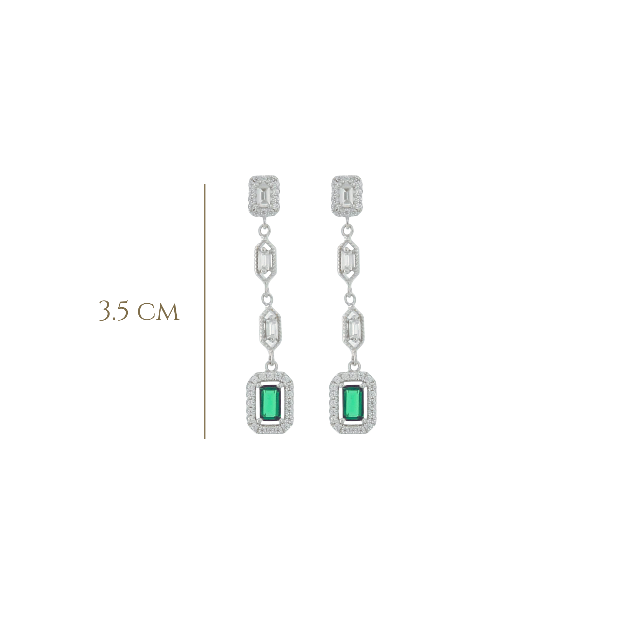 925SL DROP BAGUETTES CZ GREEN EARRINGS - C'SANTOS