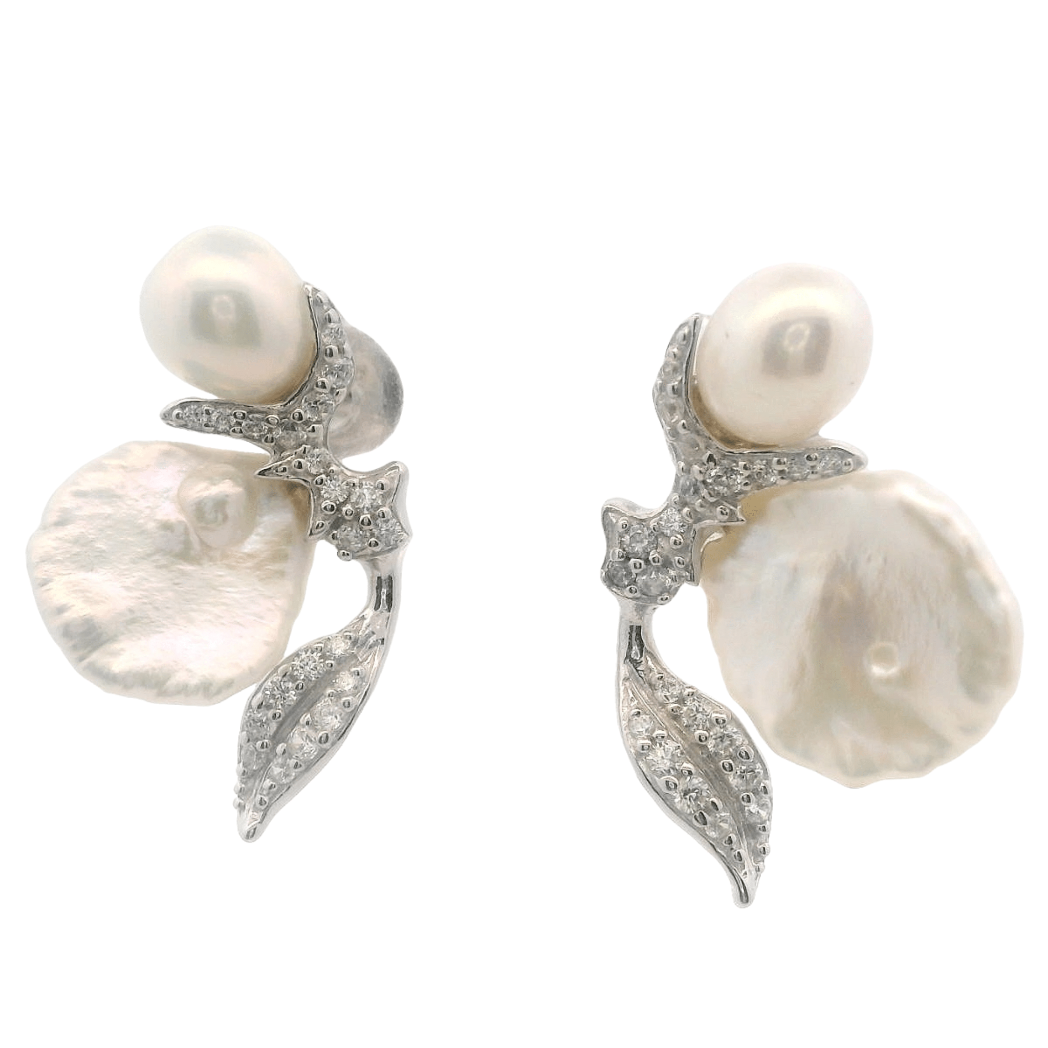 925SL DROP BAROQUE PEARL WITH PERL EARRINGS - C'SANTOS