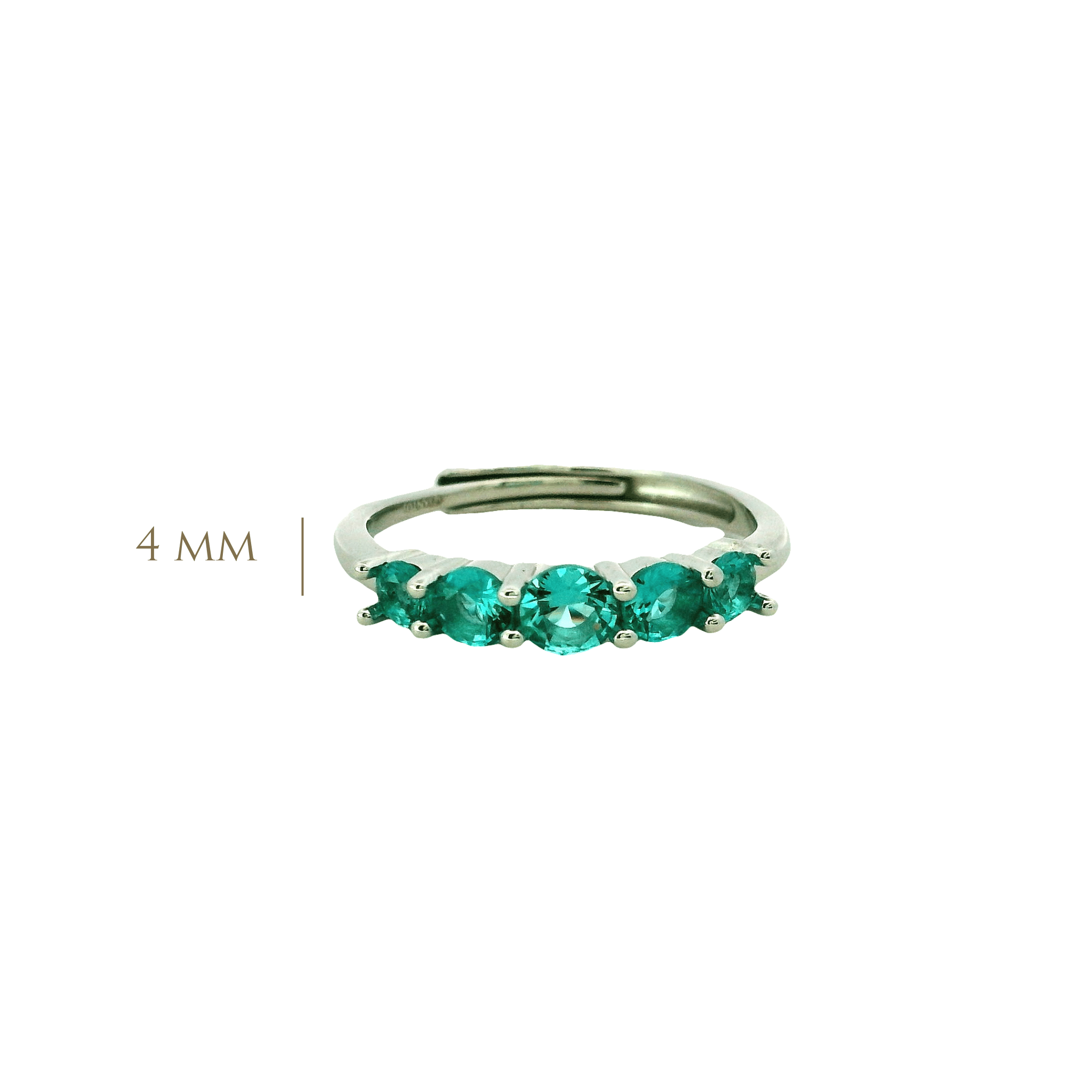 925SL FIVE STONE CZ TURQUOISE ADJUSTABLE RING - C'SANTOS