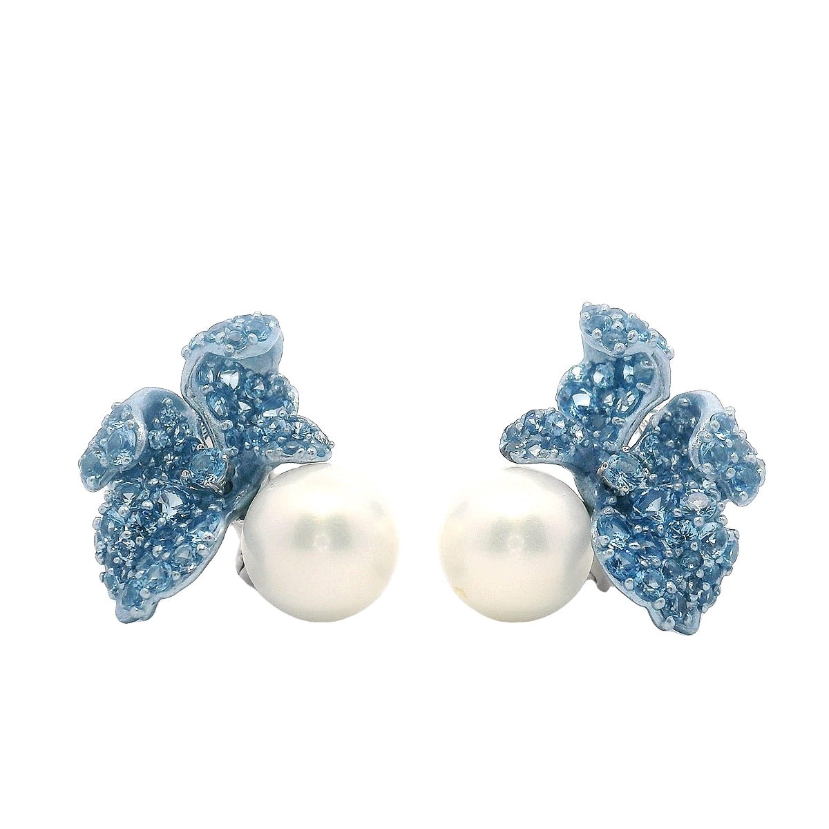 925SL FLOWER BLUE PERL AND BLUE TOPAZ PERL EARRINGS - C'SANTOS
