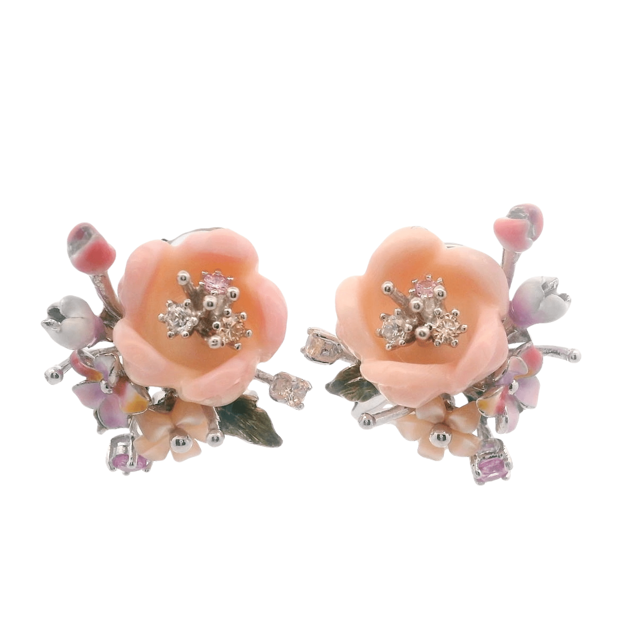 925SL FLOWER PINK AND TWO MINI FLOWER EARRINGS - C'SANTOS