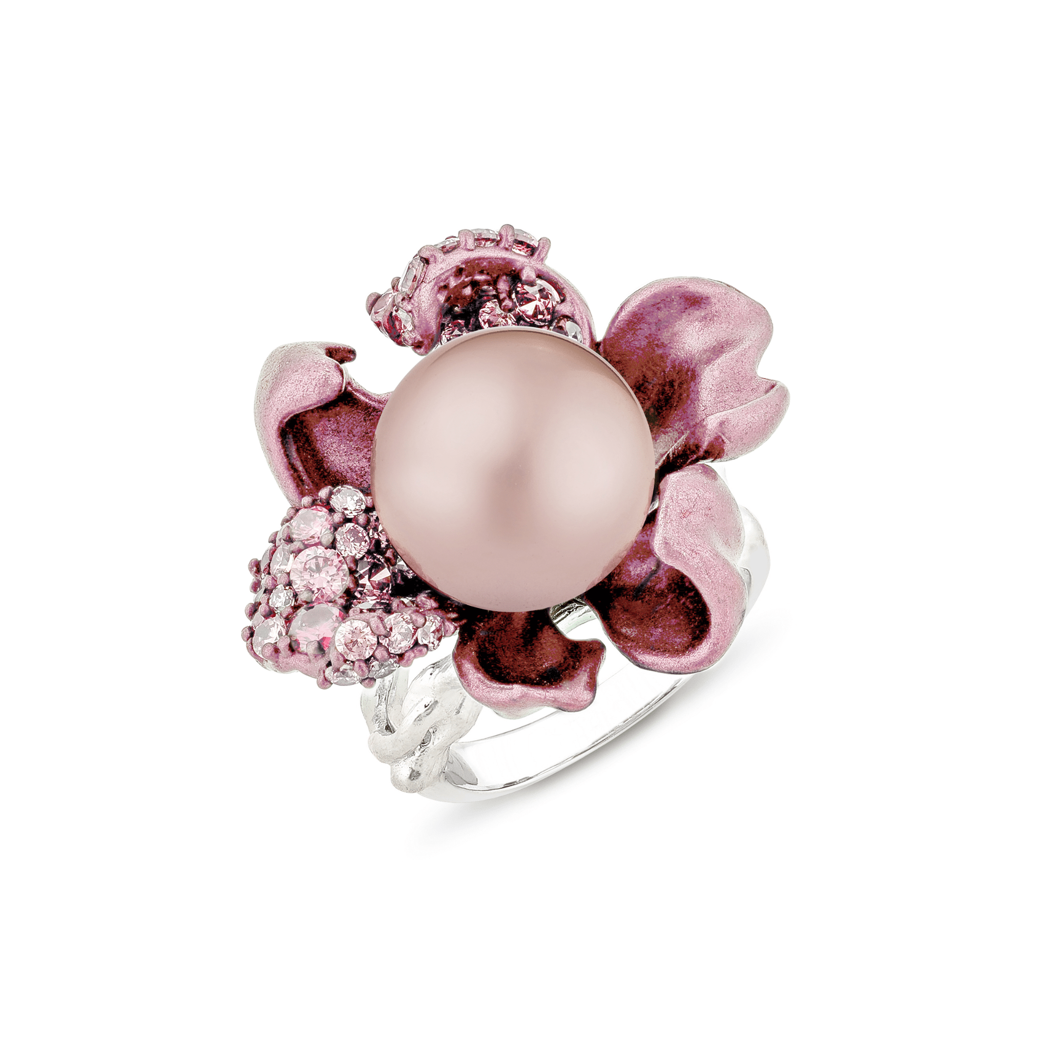 925SL FLOWER PINK CENTER PEARL AND PINK CZ RING T8 - C'SANTOS