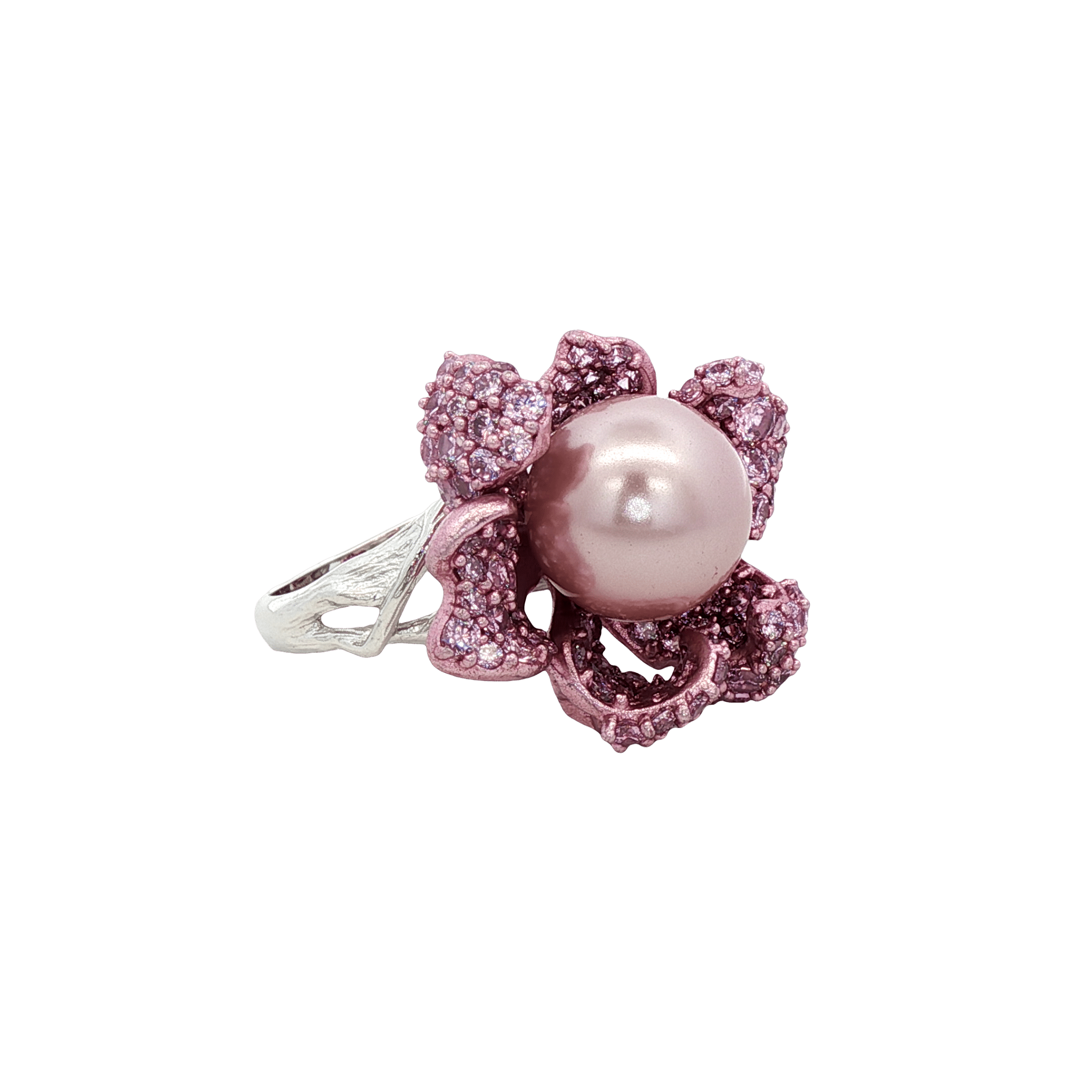 925SL FLOWER PINK PAVE CENTER PEARL AND PINK CZ RING T7 - C'SANTOS