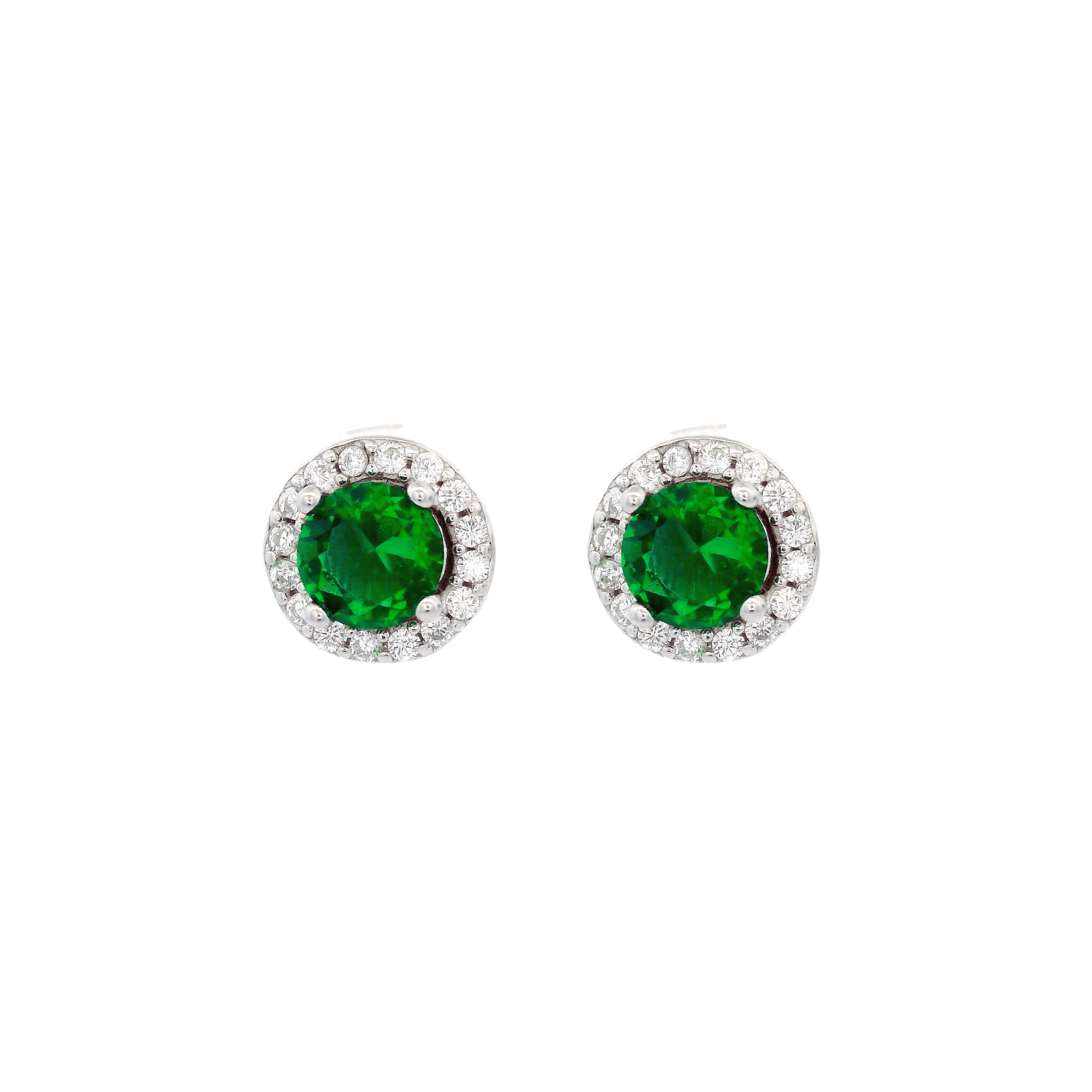 925SL HALO CENTER CZ GREEN EARRINGS - C'SANTOS