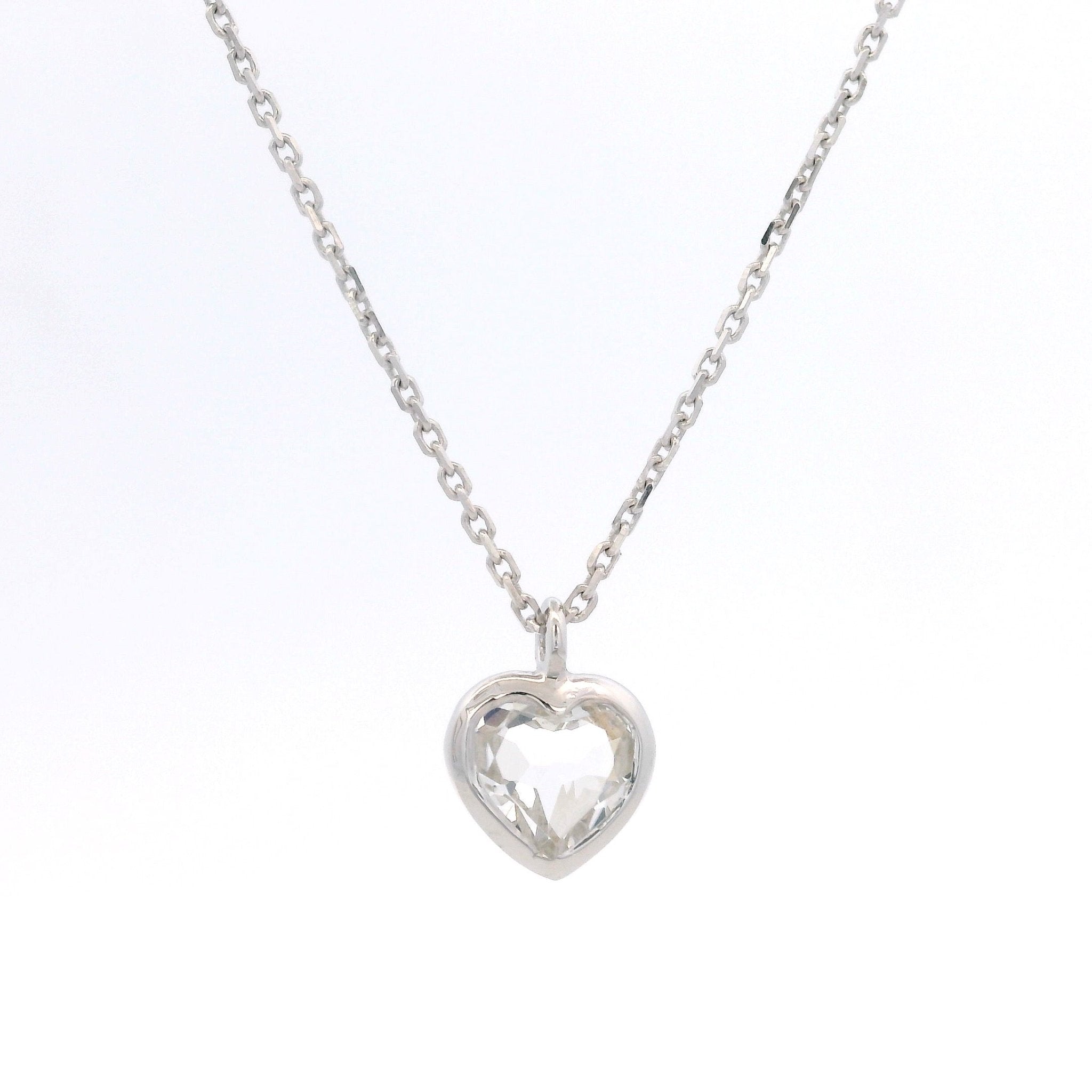 925SL HEART BEZEL ROCK CRYSTAL NECKLACE - C'SANTOS