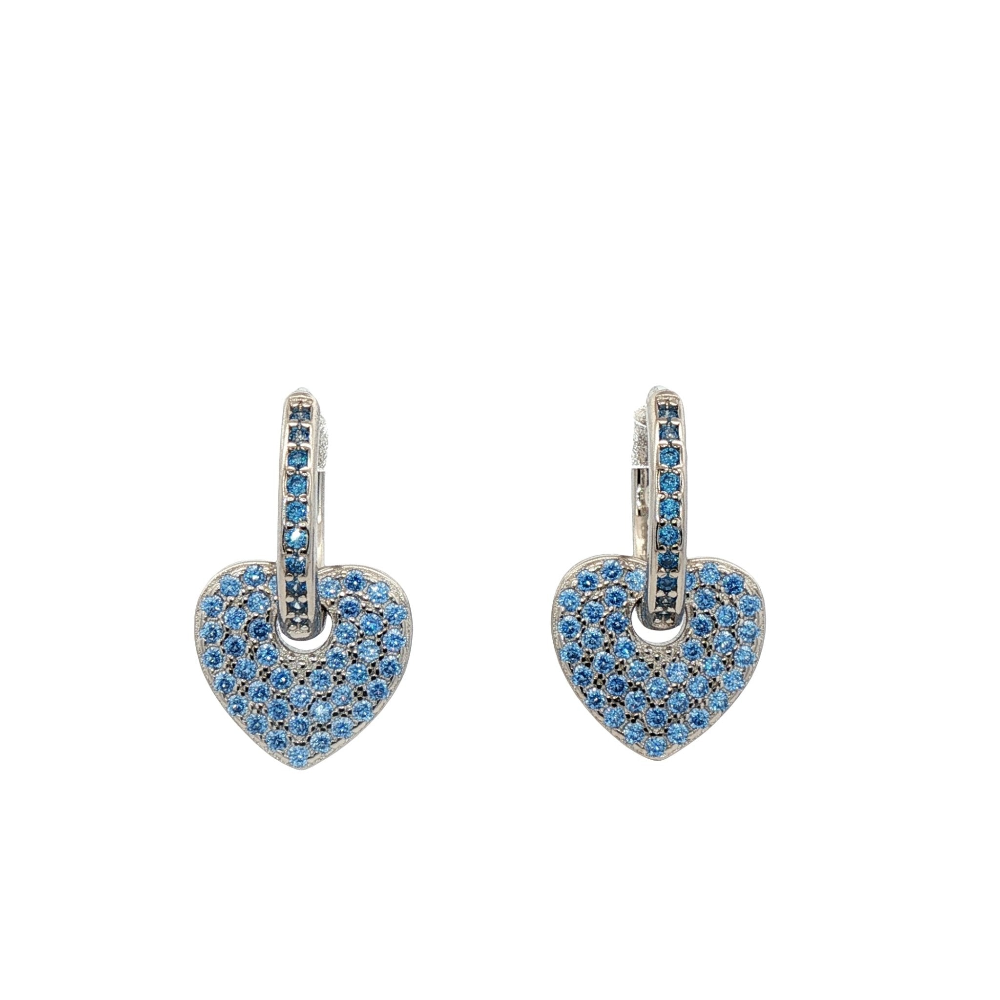 925SL HEART HANGING SKY BLUE CZ EARRINGS - C'SANTOS